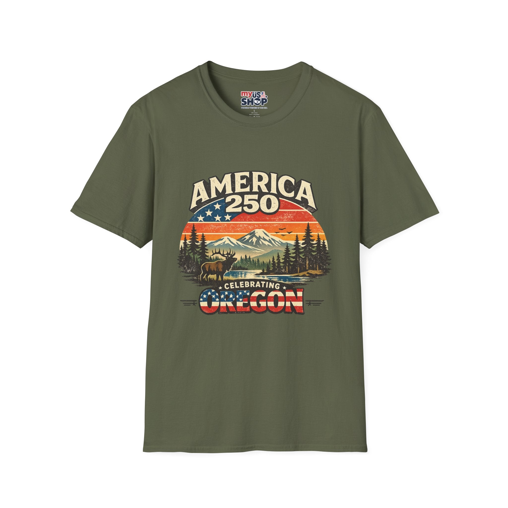 America 250 Oregon Shirt — Retro Wildlife Sunset Graphic Tee