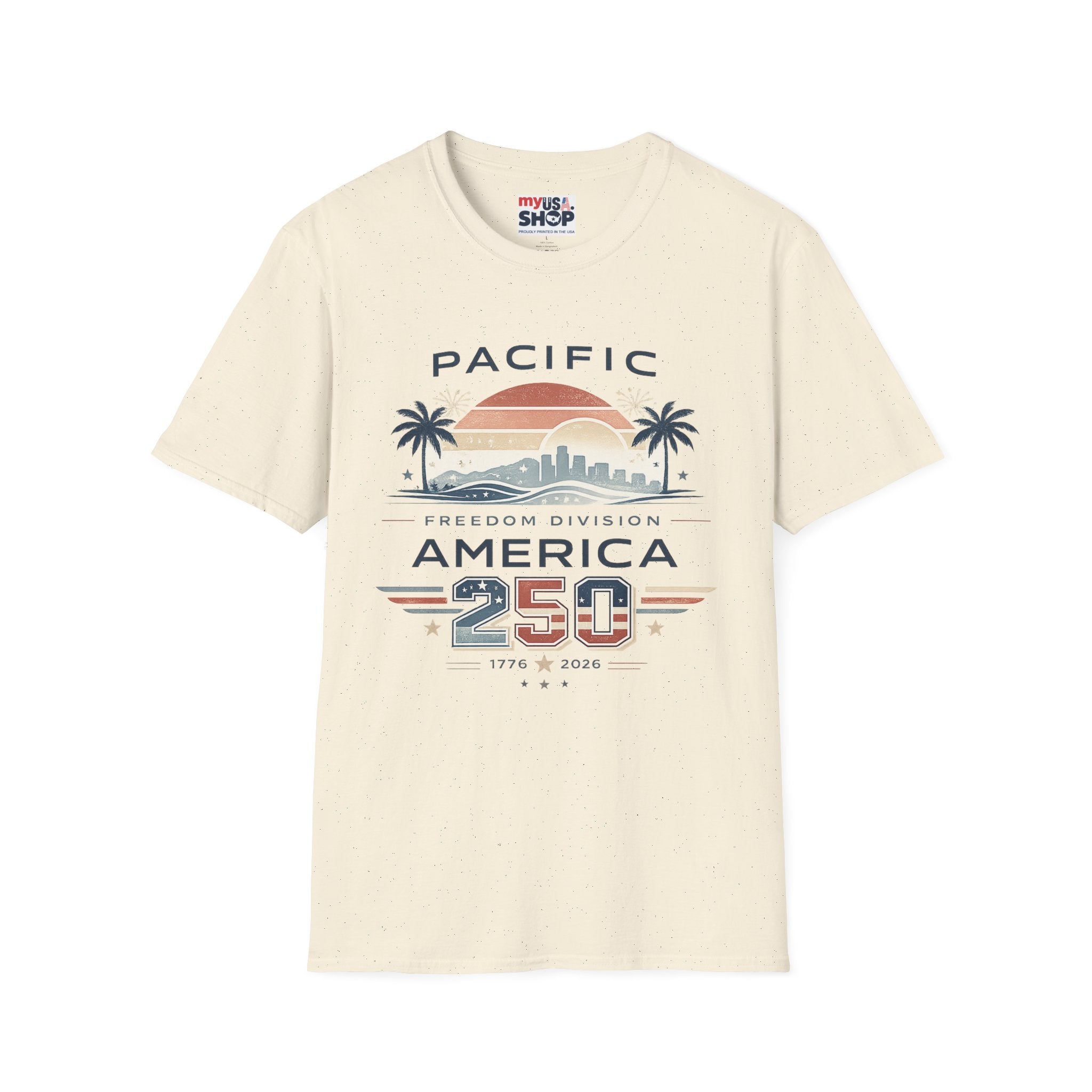 Pacific Freedom Division T-Shirt — Retro Palm Sunset America 250 Graphic Tee