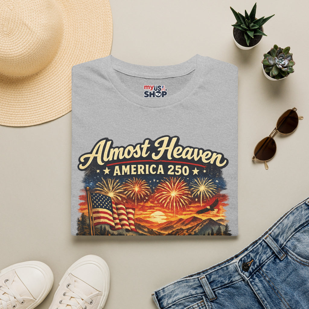 Almost Heaven West Virginia T-Shirt – America 250 Patriotic Fireworks Tee
