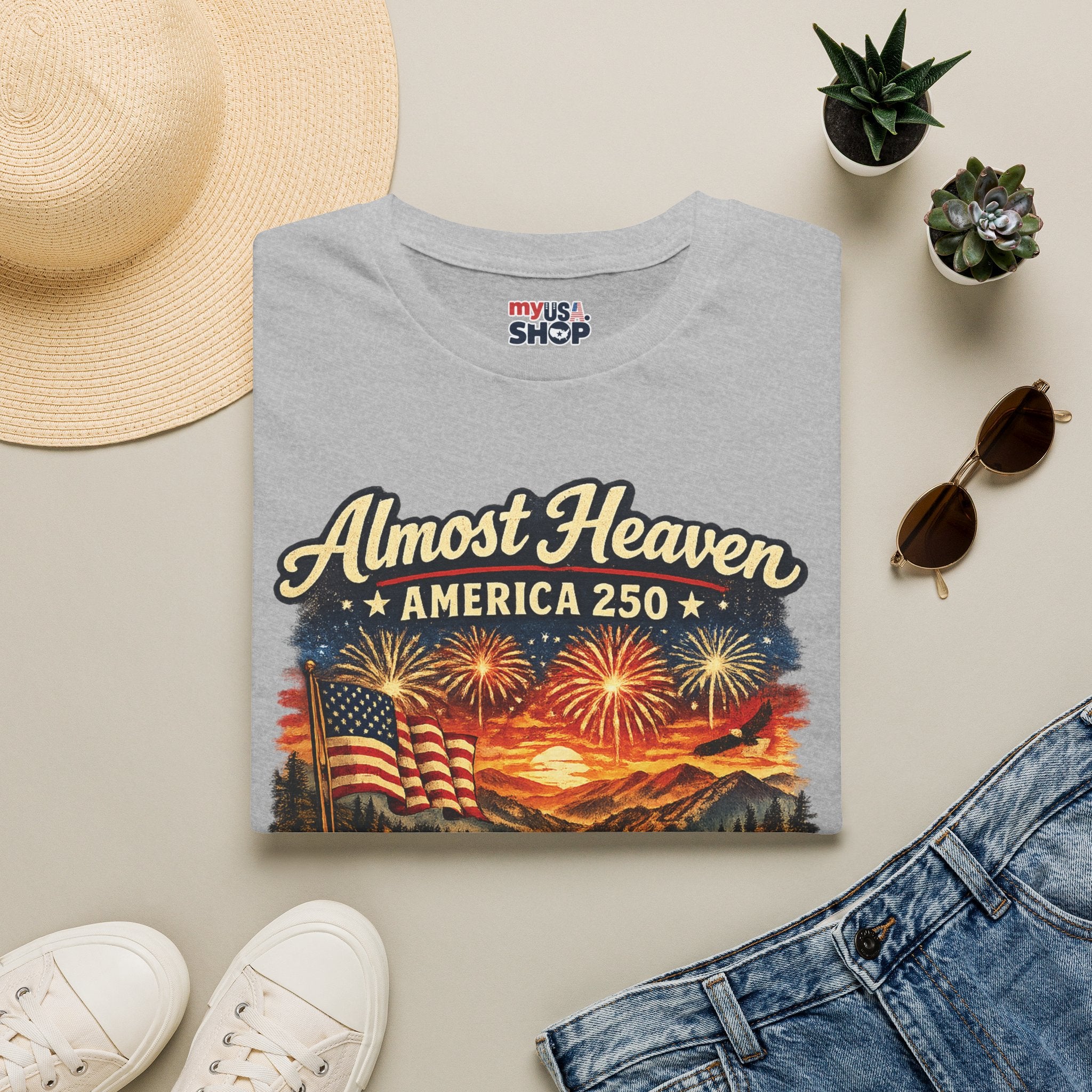 Almost Heaven West Virginia T-Shirt – America 250 Patriotic Fireworks Tee