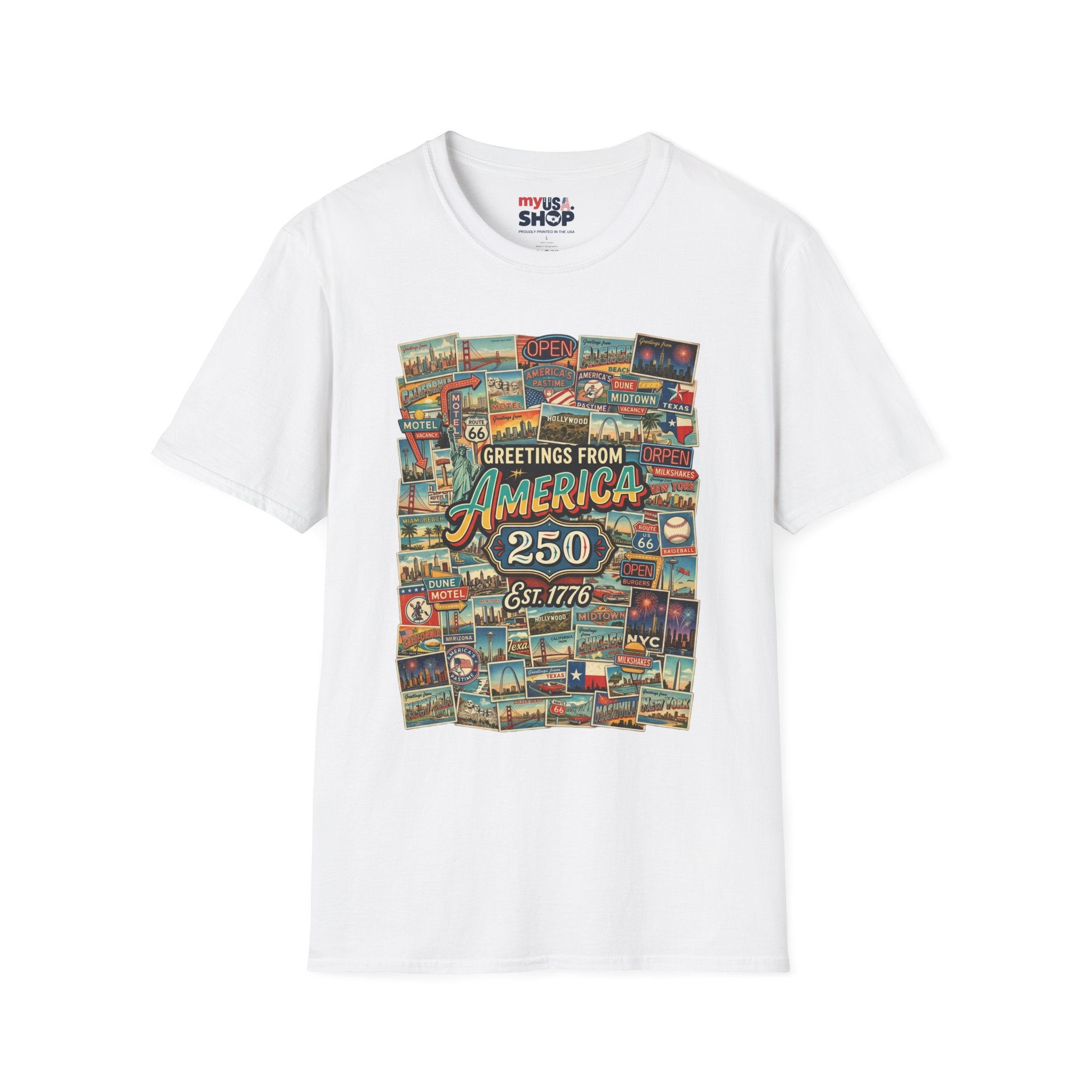 Greetings From America 250 Vintage Postcard T-Shirt Pop Culture