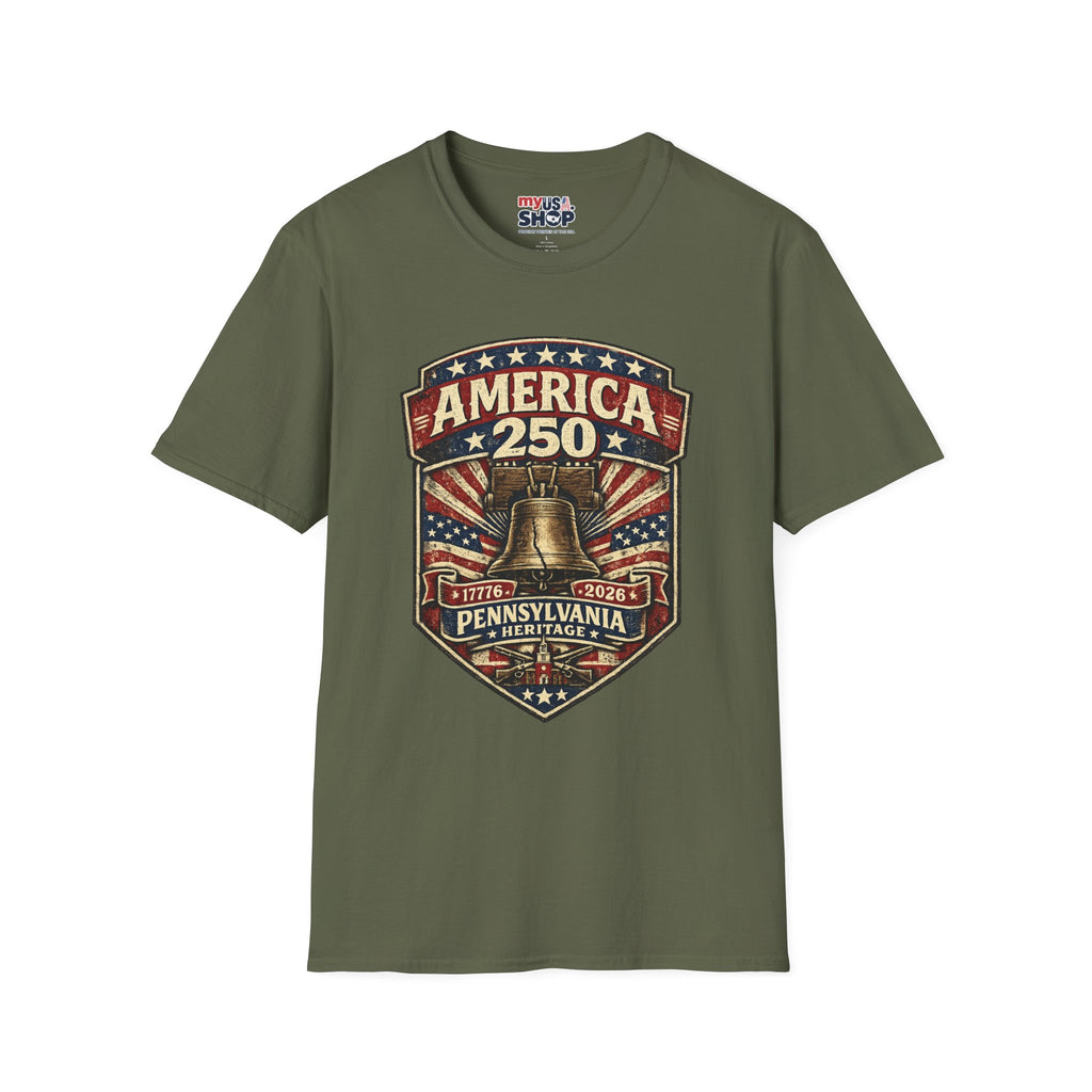 Pennsylvania America 250 Shirt — Vintage Liberty Bell Heritage Crest Tee