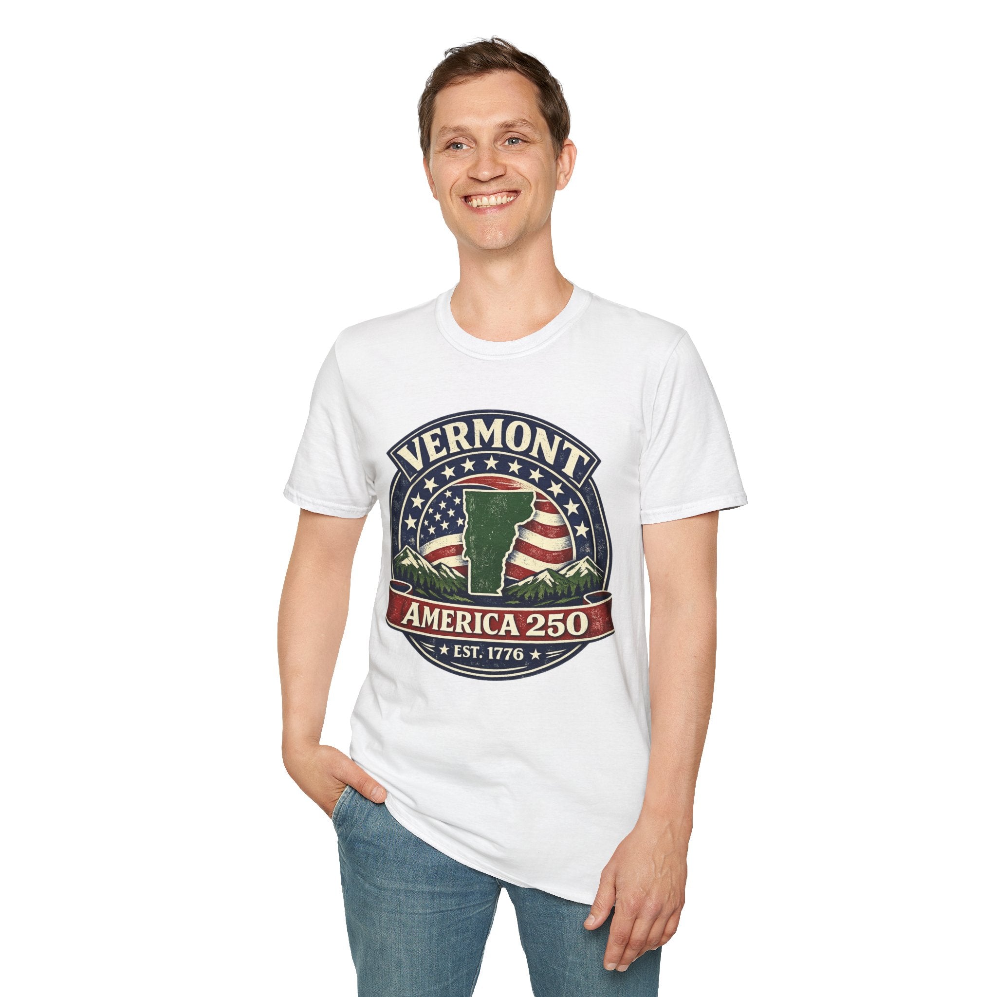 America 250 – Vermont Est. 1776 Map Vintage Tee Design