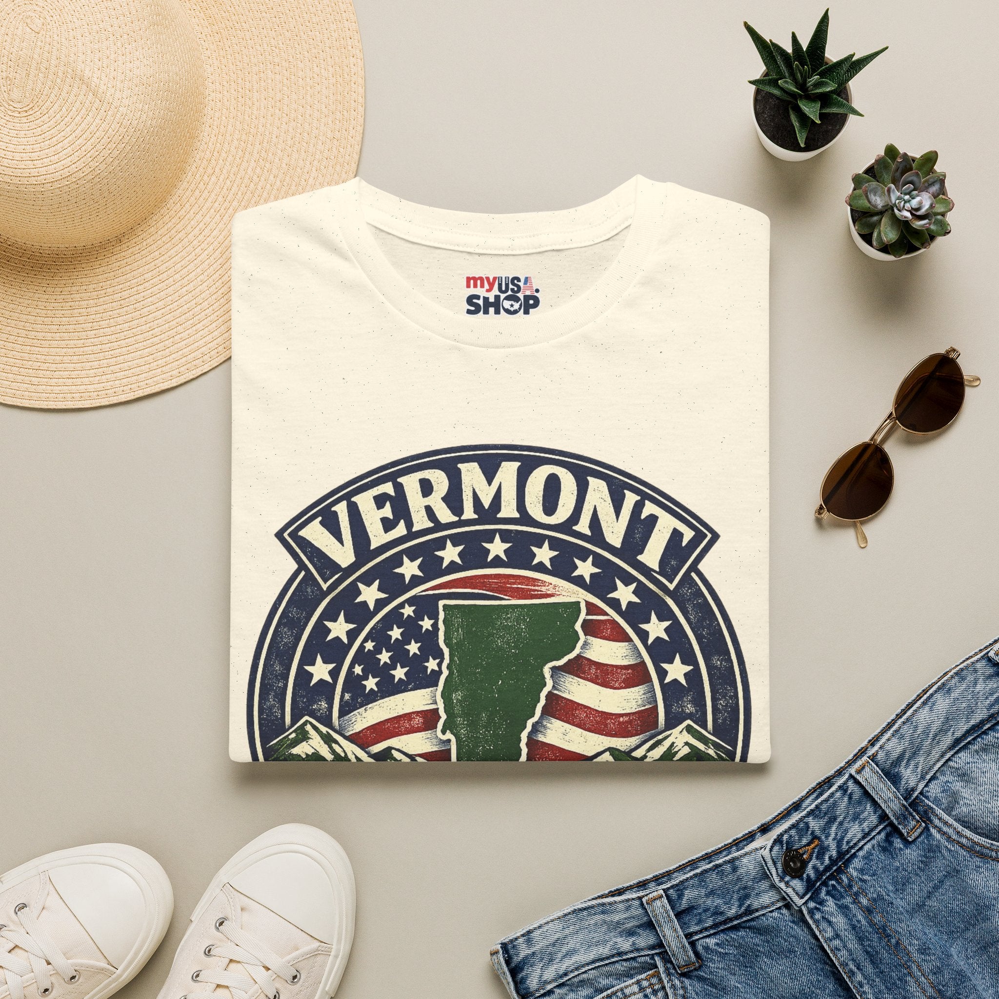 America 250 – Vermont Est. 1776 Map Vintage Tee Design