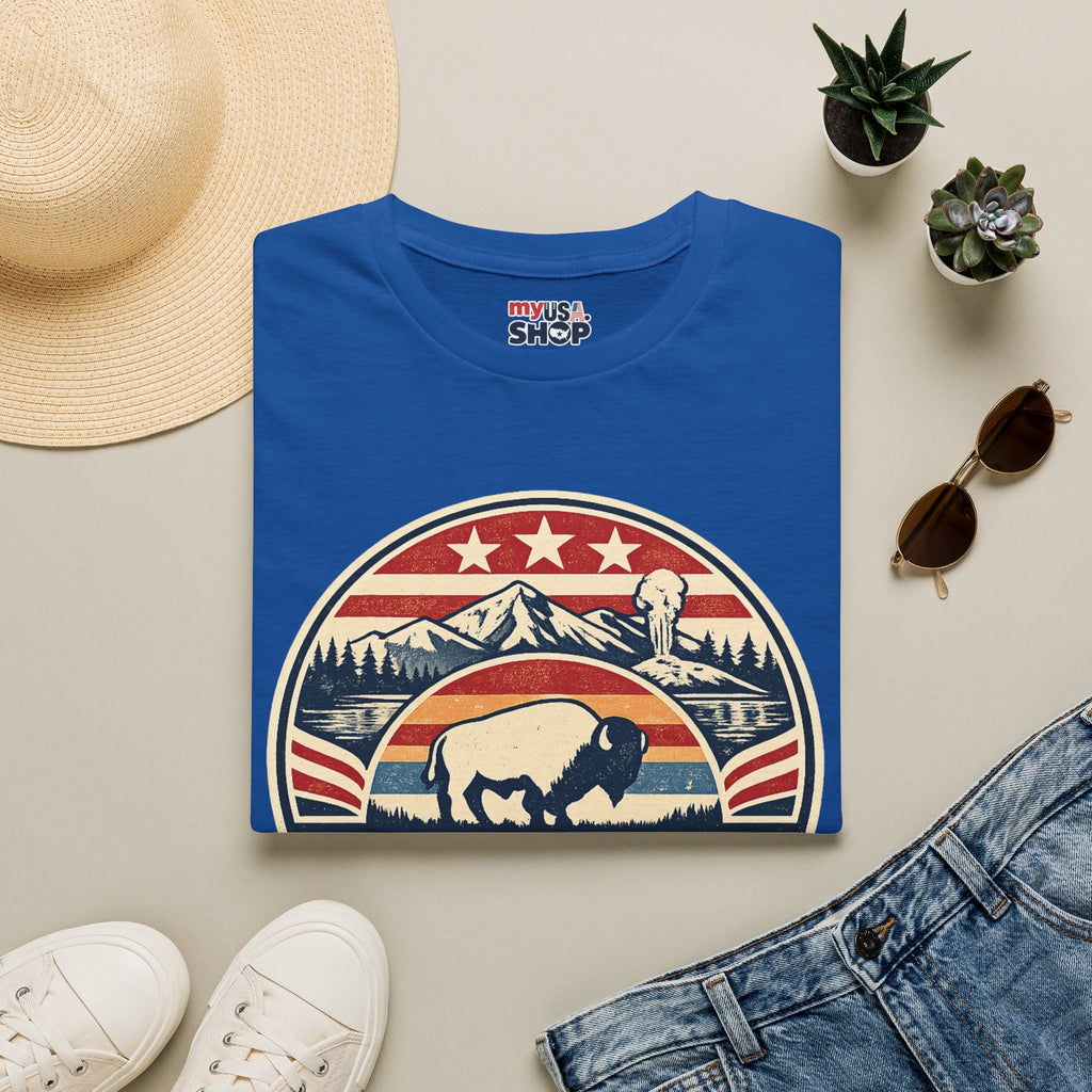 Wyoming Buffalo Tee — America 250 Retro Mountain Graphic T-Shirt