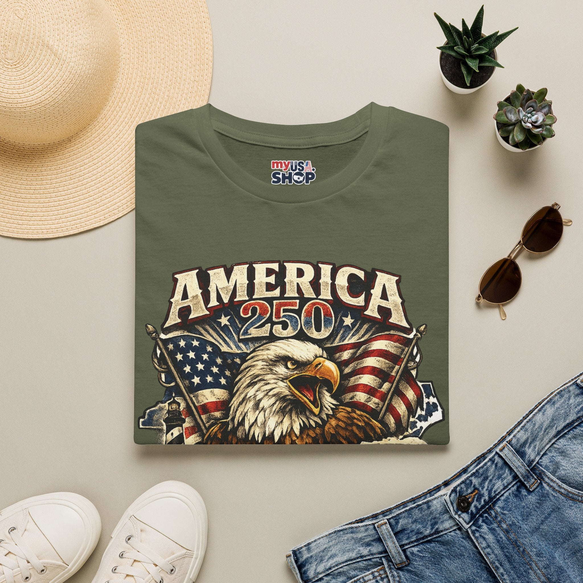 America 250 Eagle T-Shirt — Patriotic USA Flag Graphic (North Carolina)
