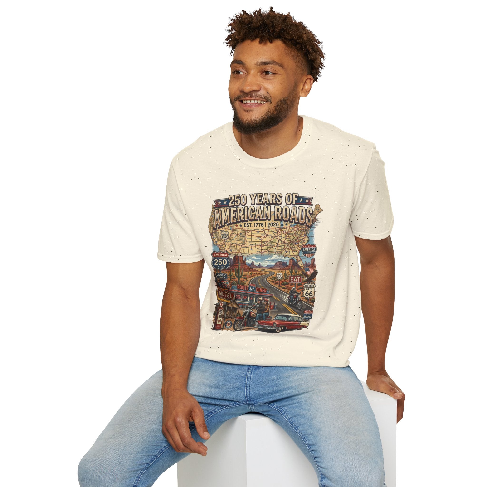 250 Years of American Roads T‑Shirt — Vintage USA Roadmap & Route 66 Travel Tee America 250 Pop Culture
