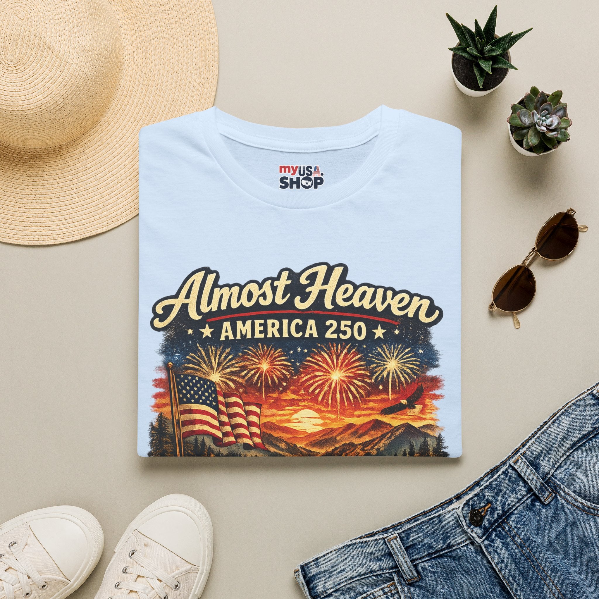 Almost Heaven West Virginia T-Shirt – America 250 Patriotic Fireworks Tee