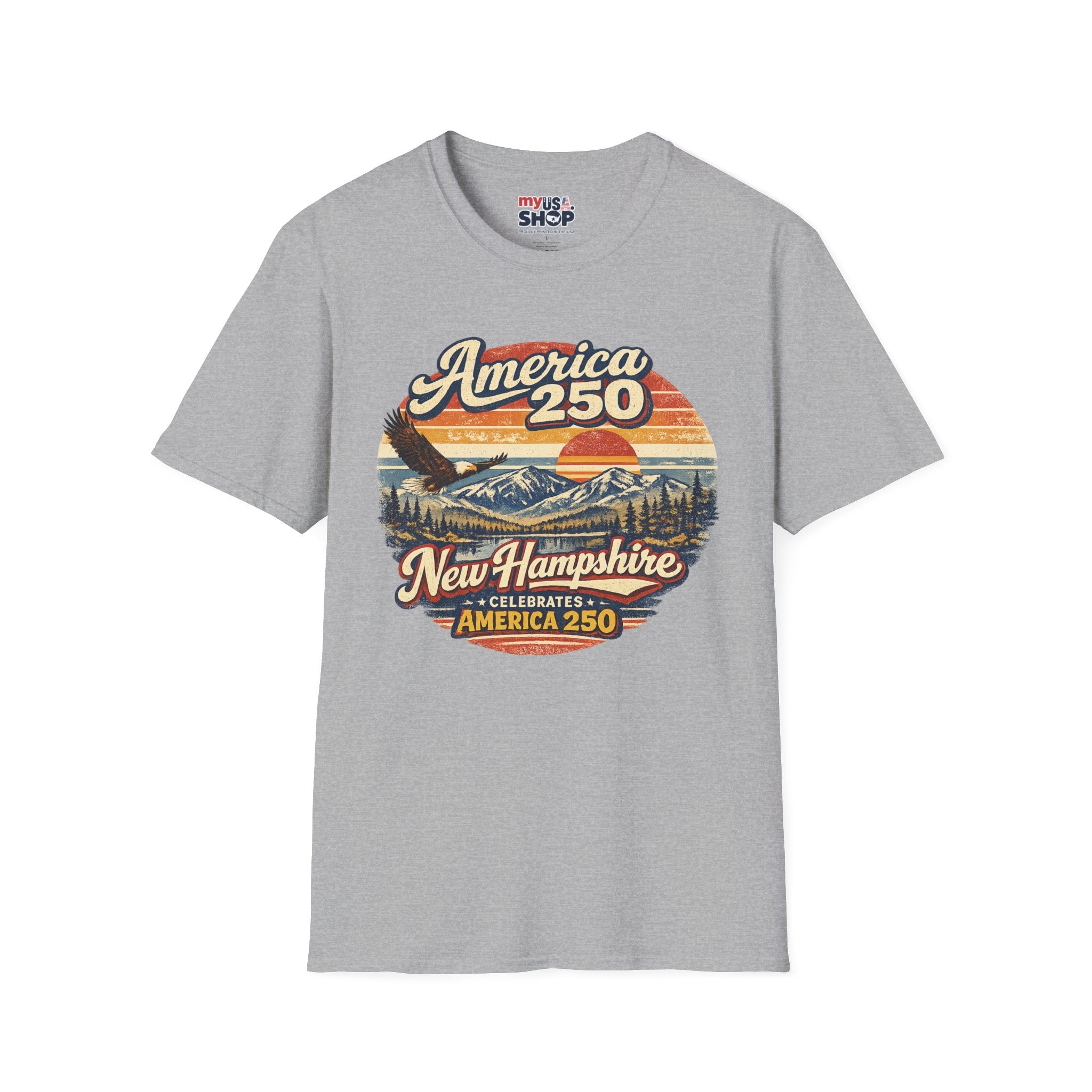 America 250 T-Shirt — Retro Eagle & Mountain New Hampshire Design