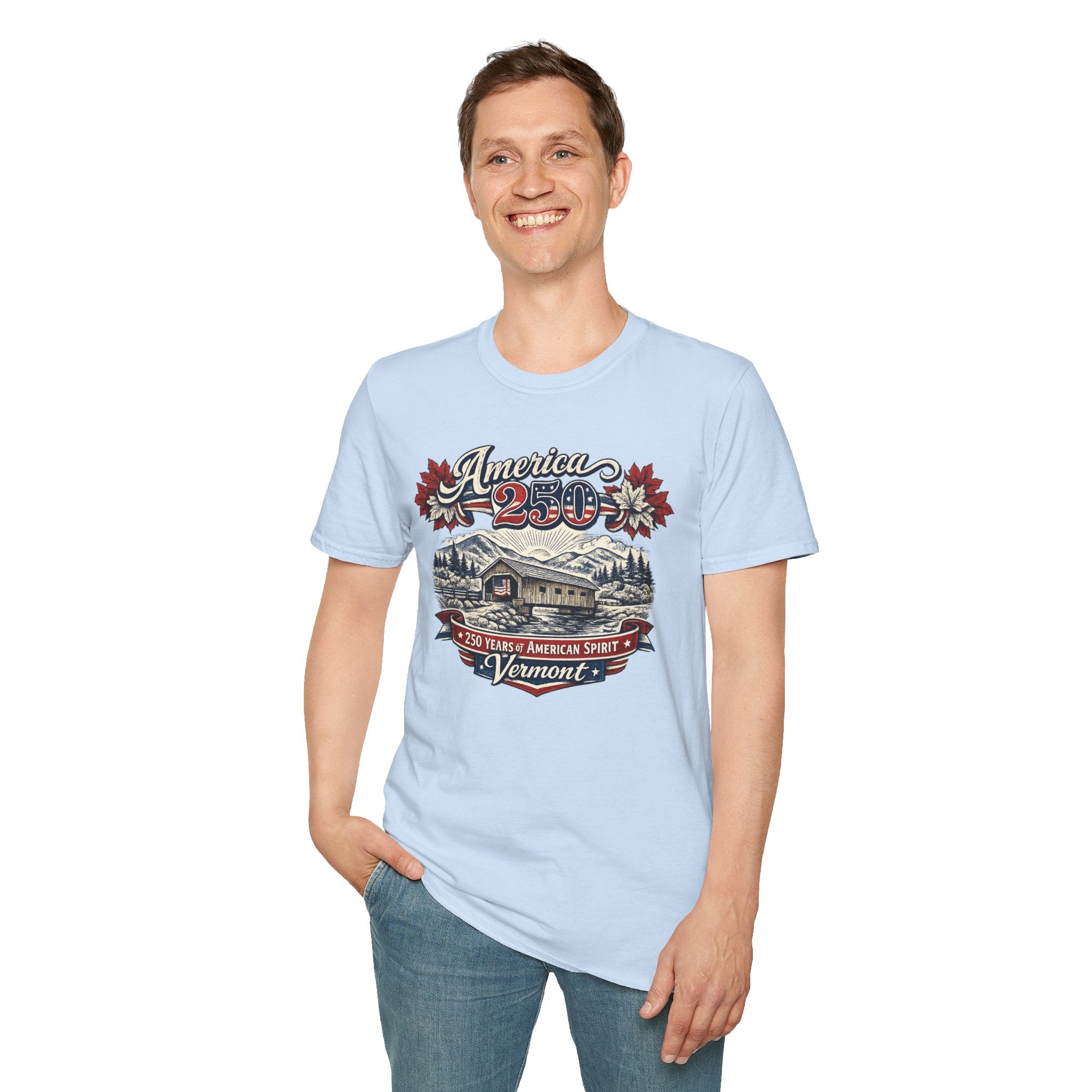 America 250 Vintage T-Shirt — Vermont Patriotic Vermont Mountains Tee