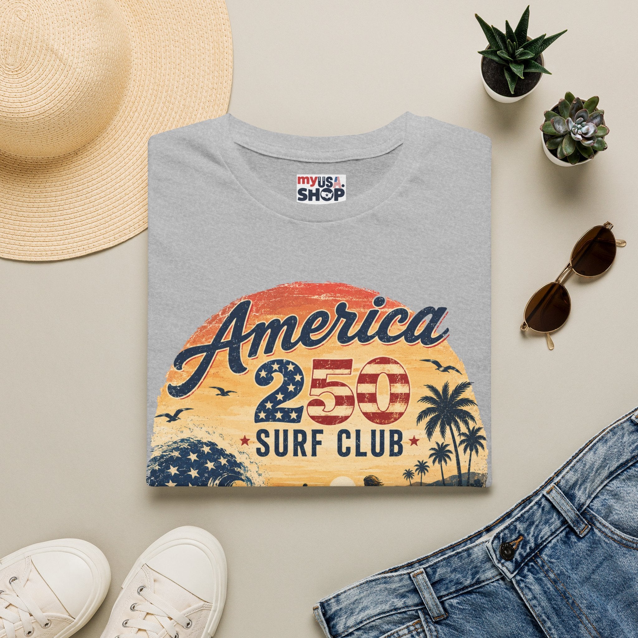 America 250 Surf Club T-Shirt — Patriotic California Surf Vintage Tee