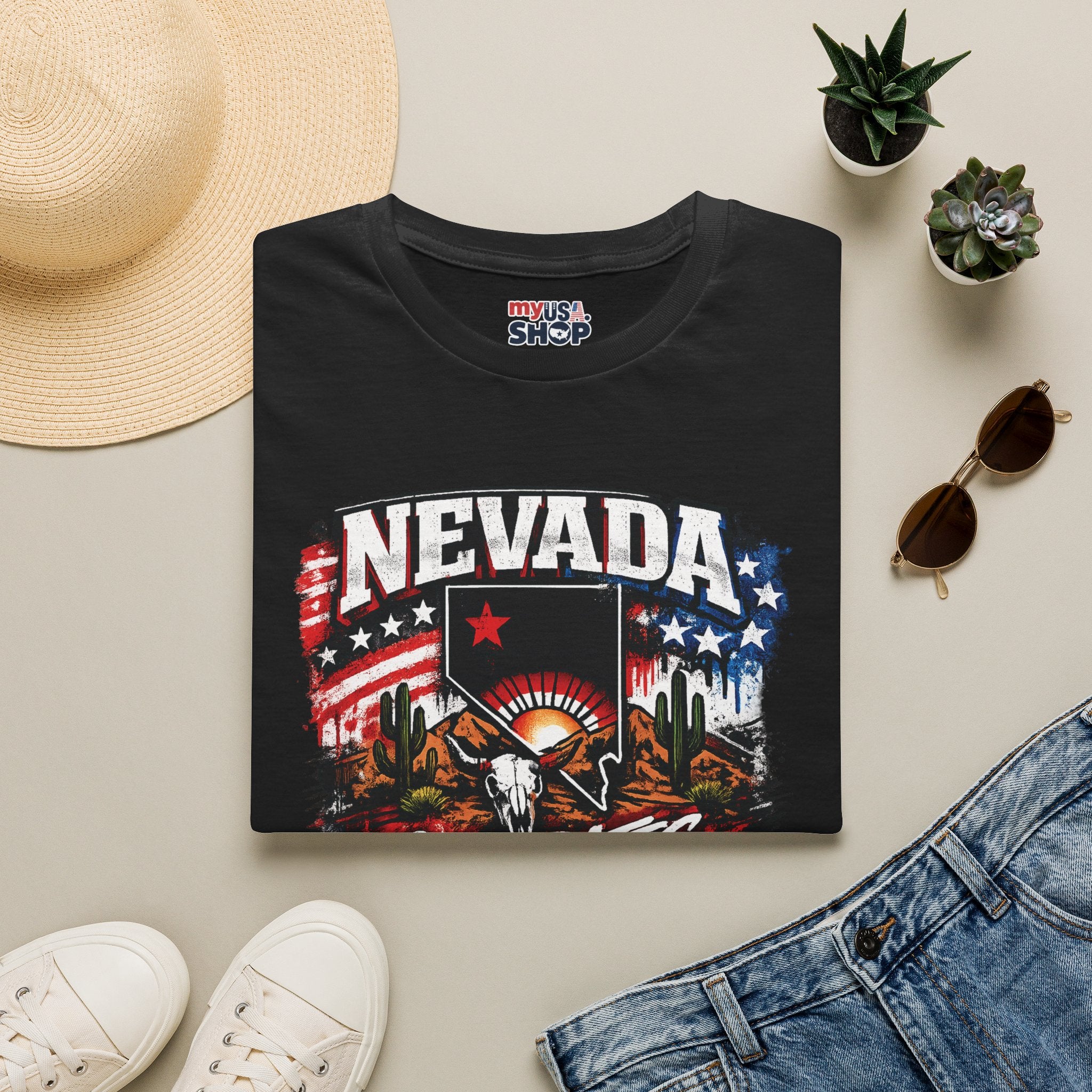 America 250 Nevada Rustic Flag T-Shirt — 'Celebrates the 250' Vintage State Pride Tee