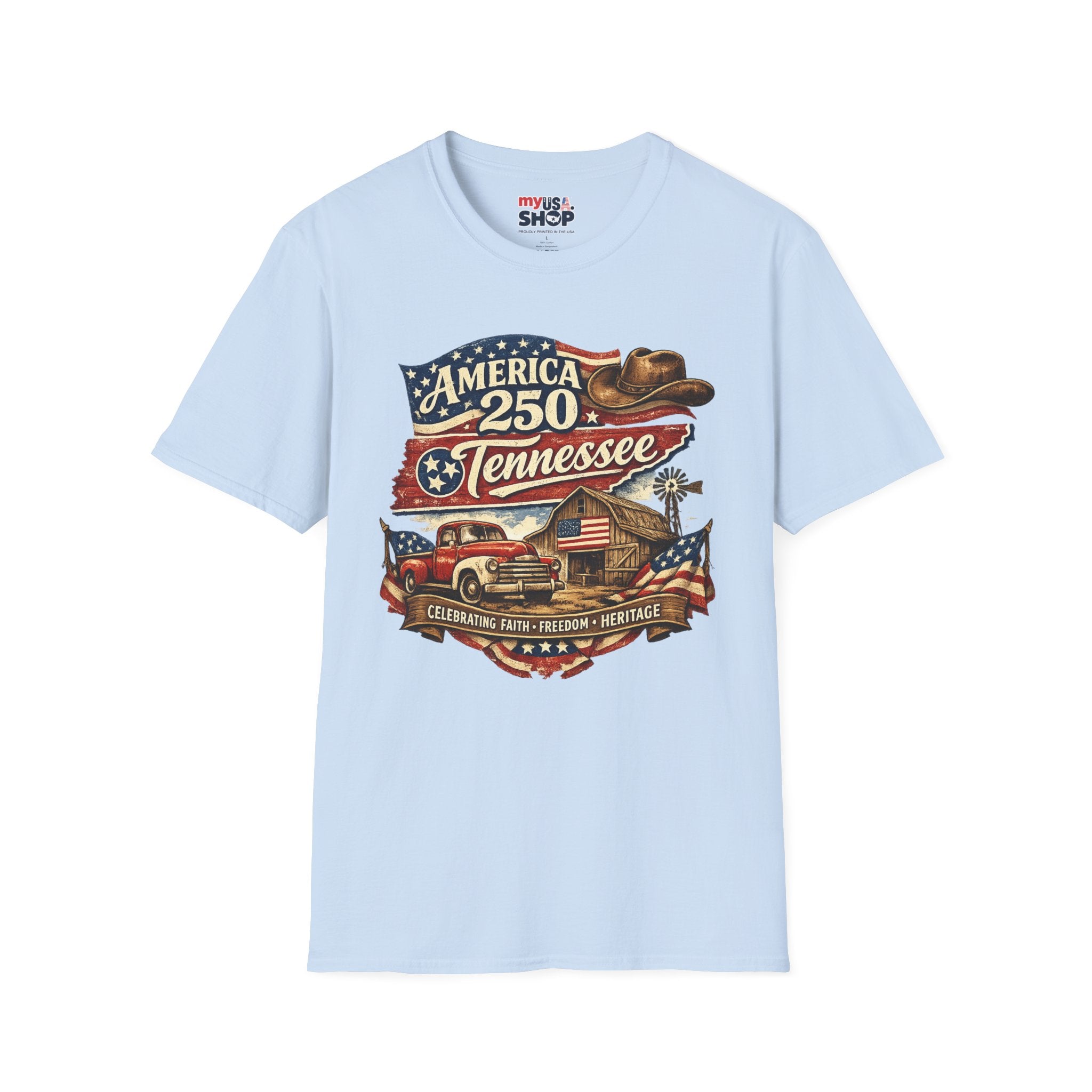 America 250 Tennessee T-Shirt — Celebrating Faith Freedom Heritage Graphic Tee