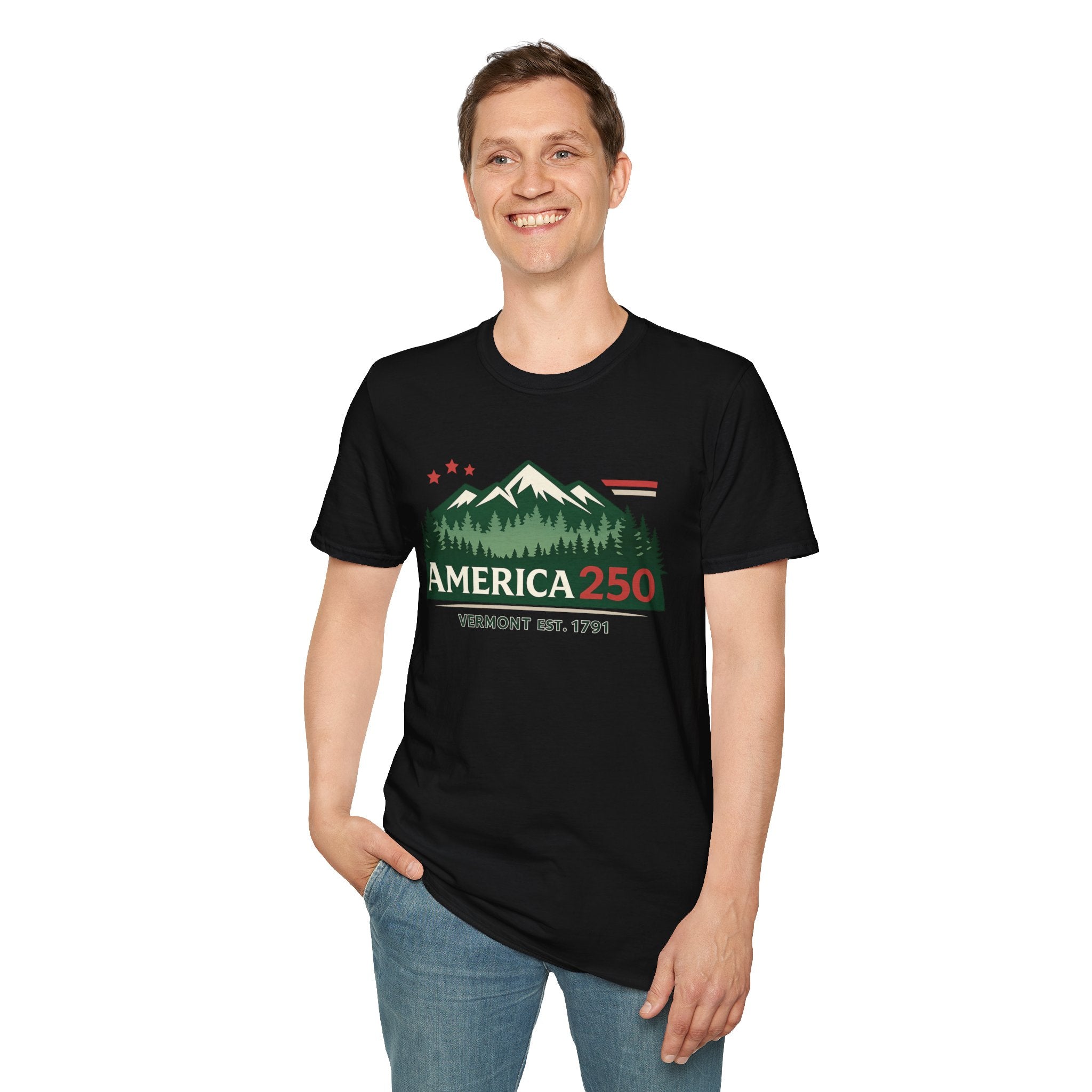 America 250 – Vermont Est. 1791 Mountain Star Vintage Tee Design