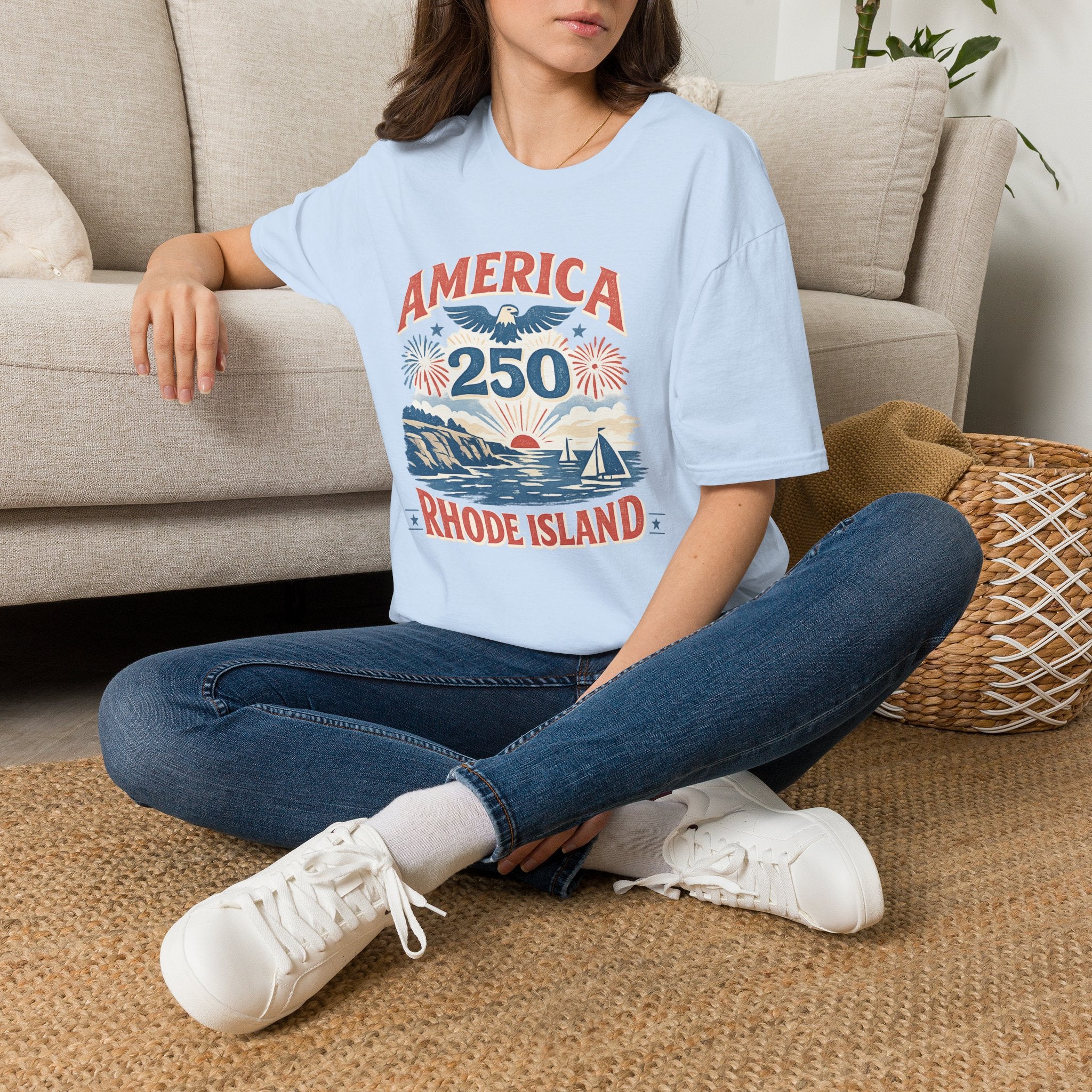 America 250 Rhode Island Shirt — Coastal Fireworks Patriotic Tee