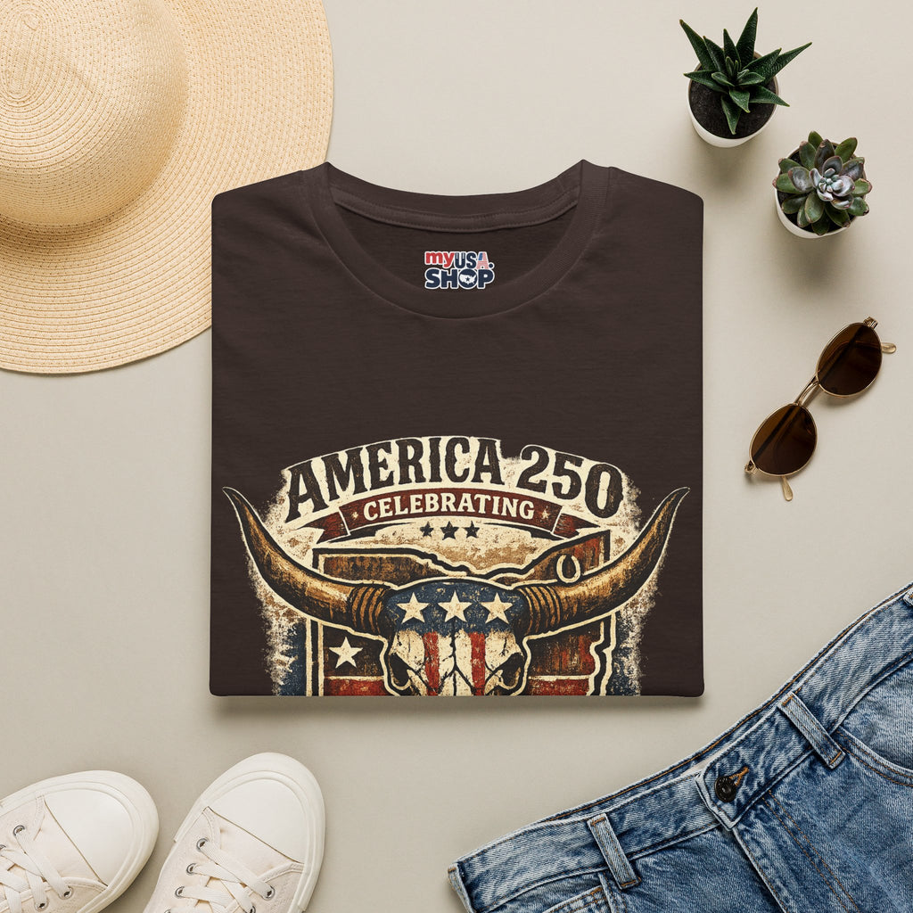 America 250 – Ohio Longhorn Skull Patriotic Vintage Tee Design