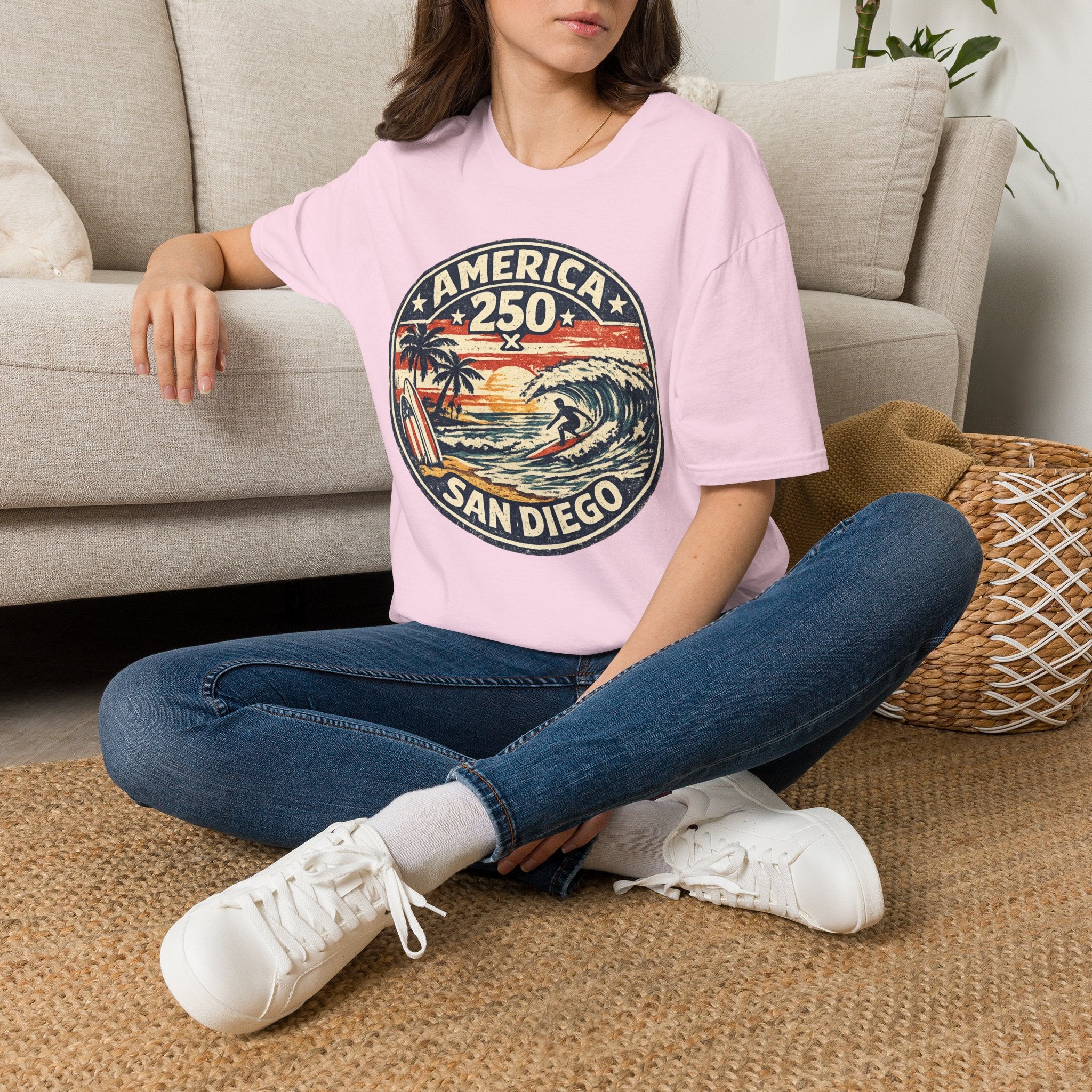 America 250 San Diego California Vintage Surf Emblem Tee