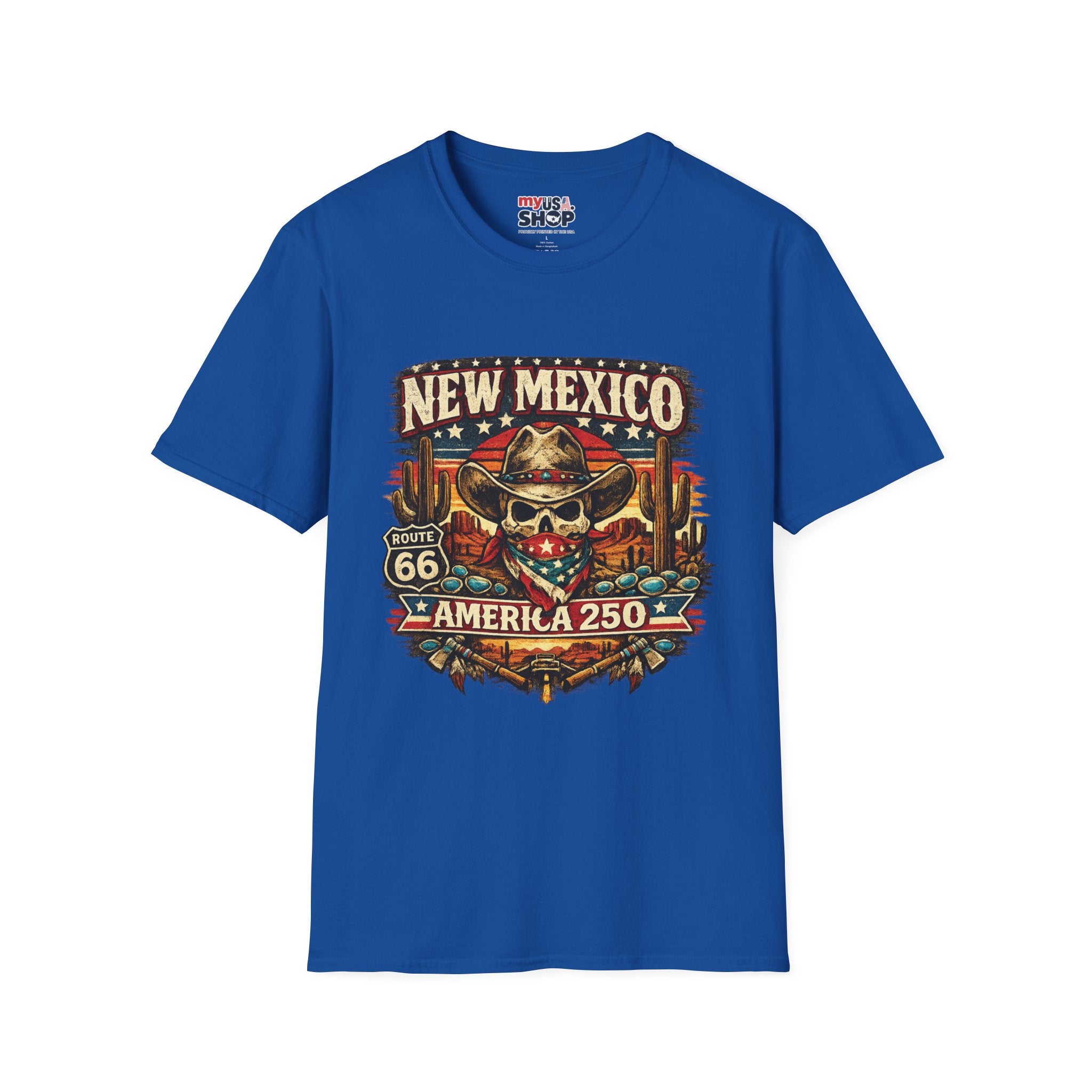 America 250 x New Mexico Skull Cowboy — Vintage Route 66 Desert