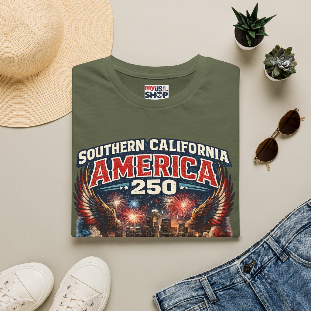 Southern California America 250 T-Shirt — Patriotic Eagle Fireworks Tee