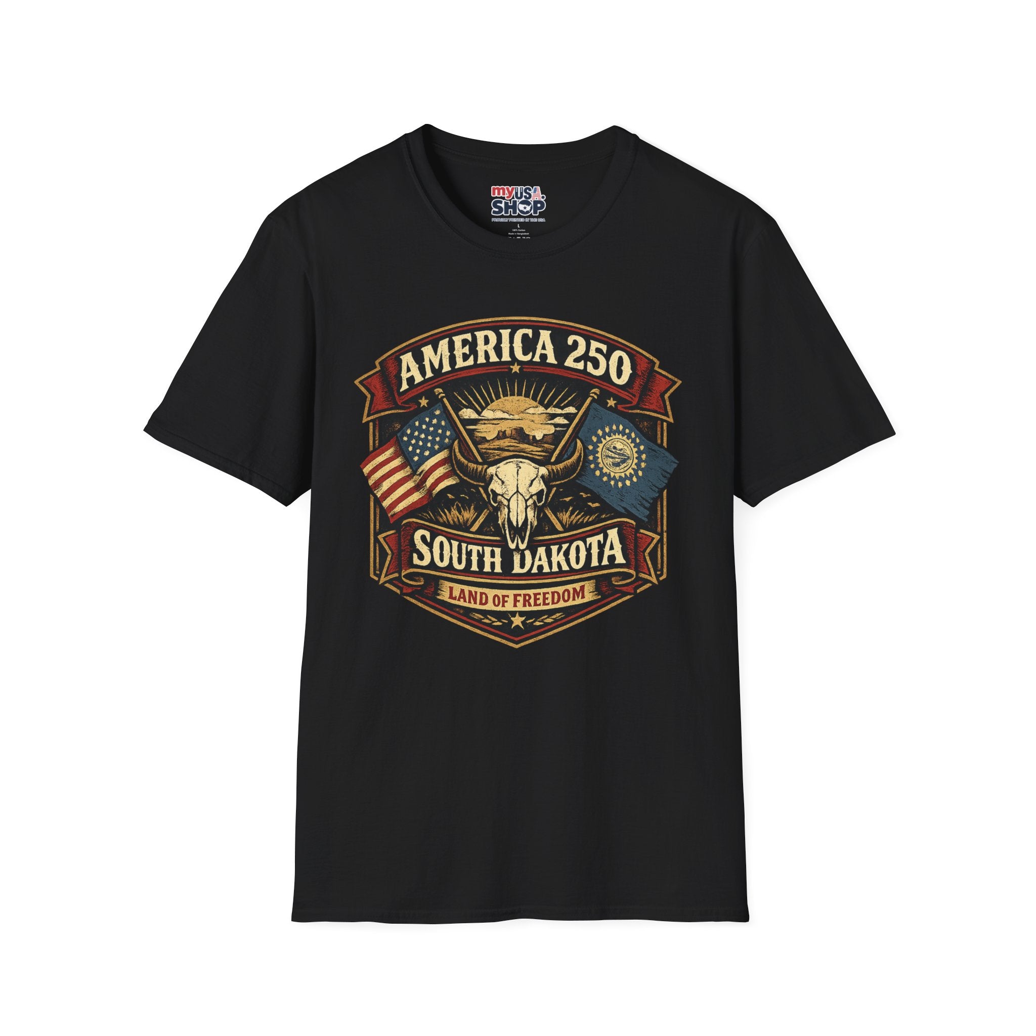 America 250 South Dakota T-Shirt — Western Skull Heritage Graphic Tee