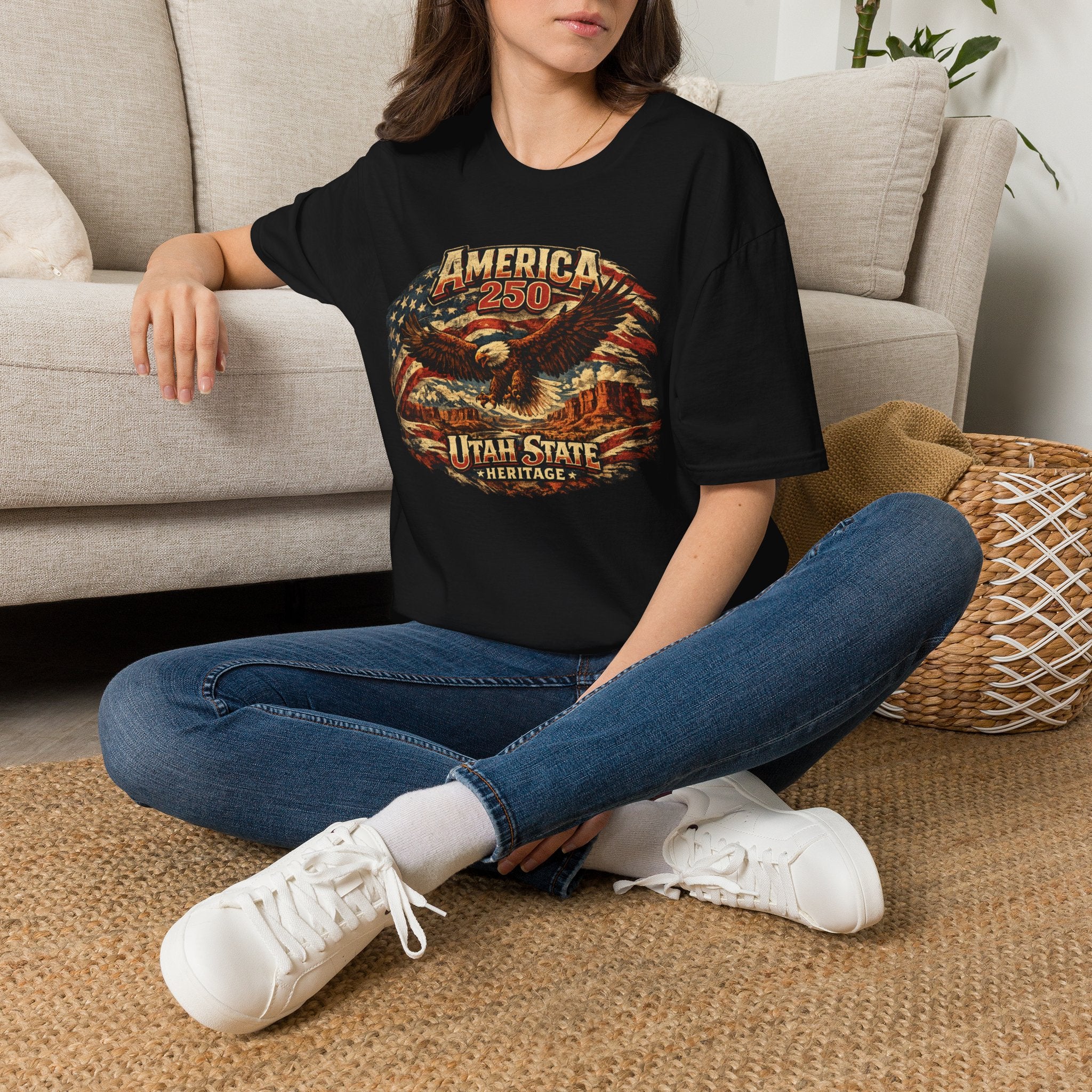 America 250 Utah State Shirt — Heritage Eagle Patriotic Graphic Tee