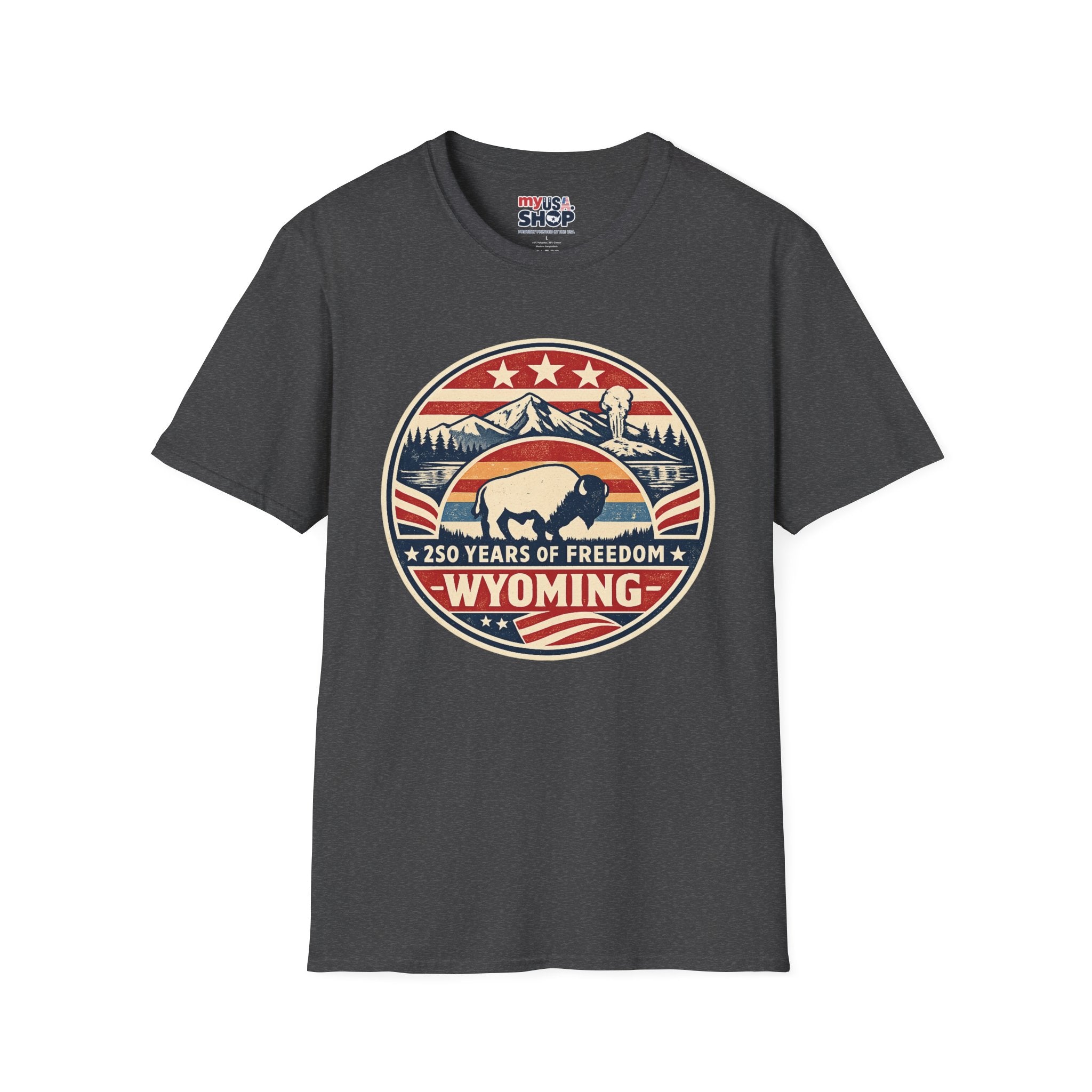Wyoming Buffalo Tee — America 250 Retro Mountain Graphic T-Shirt