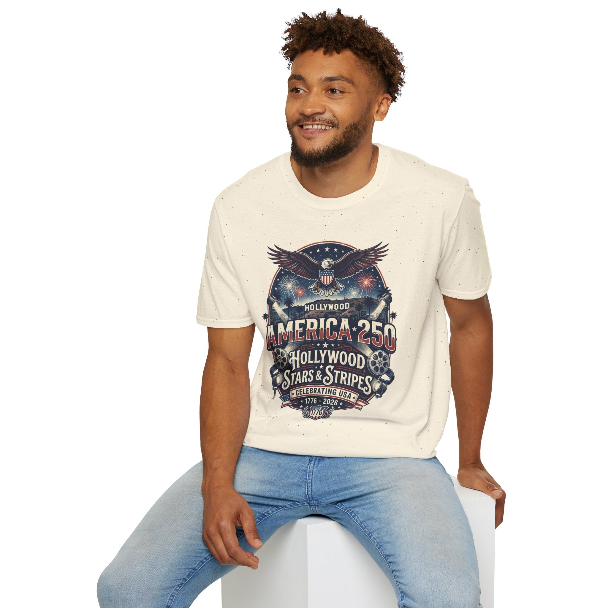 America 250 Graphic T-Shirt — Hollywood Stars & Stripes Eagle Design