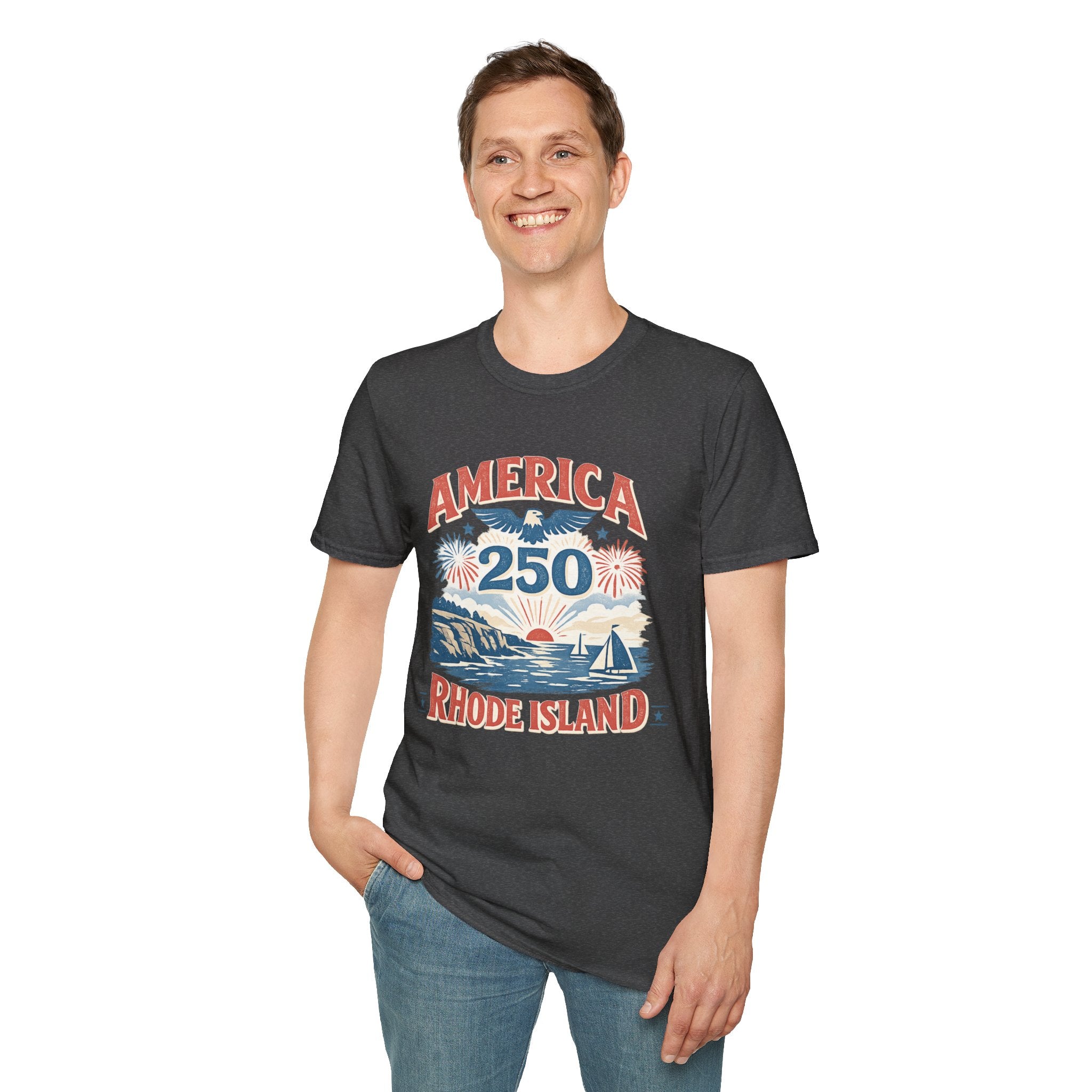 America 250 Rhode Island Shirt — Coastal Fireworks Patriotic Tee