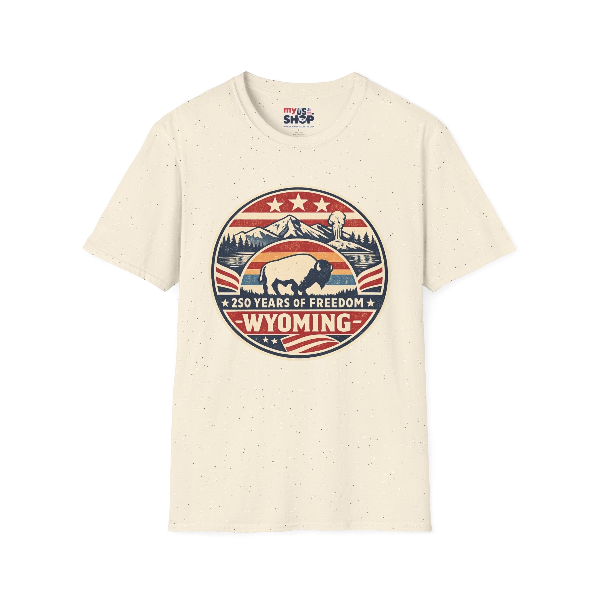 Wyoming Buffalo Tee — America 250 Retro Mountain Graphic T-Shirt