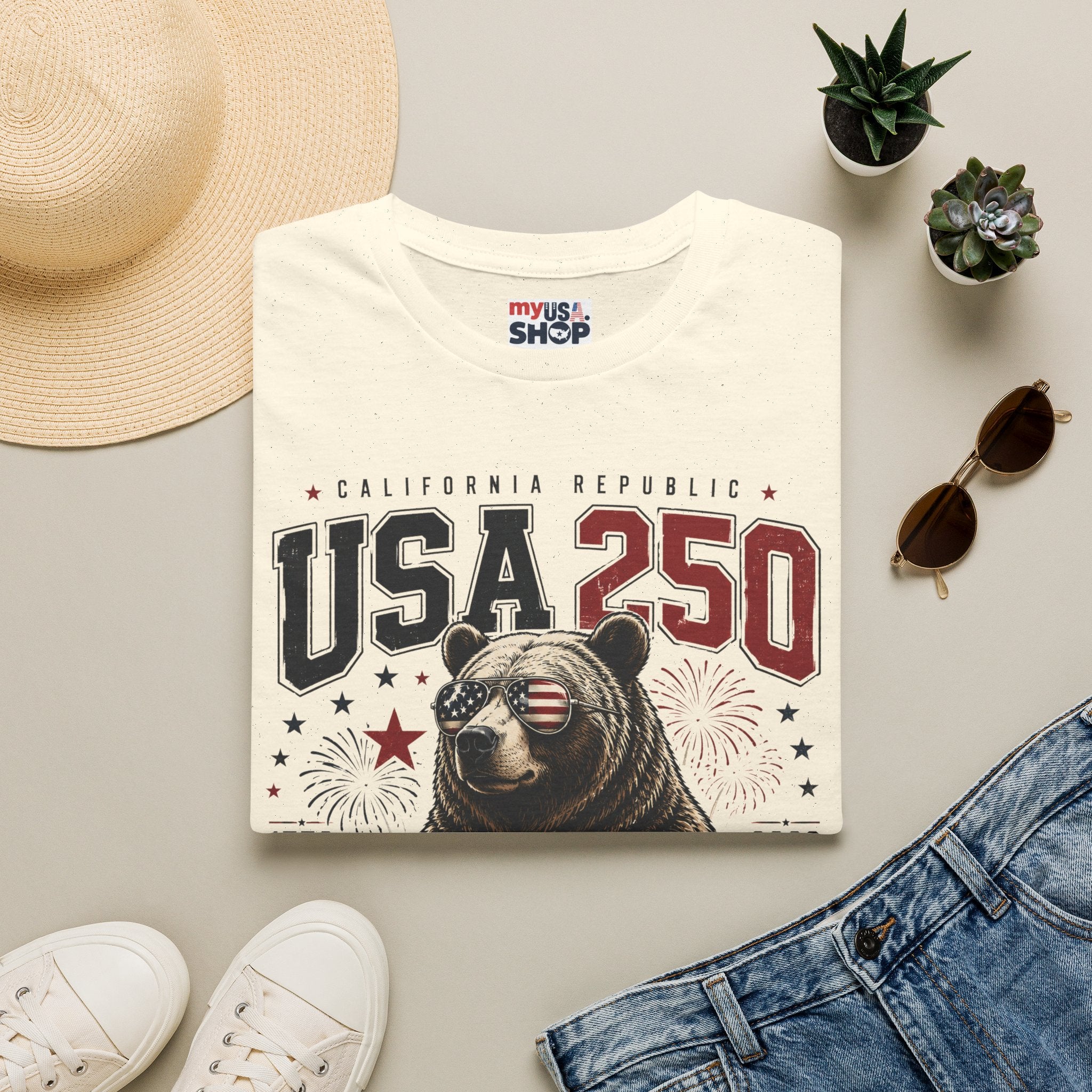USA 250 California Republic Bear T-Shirt — 1776–2026 Bicentennial Celebration America