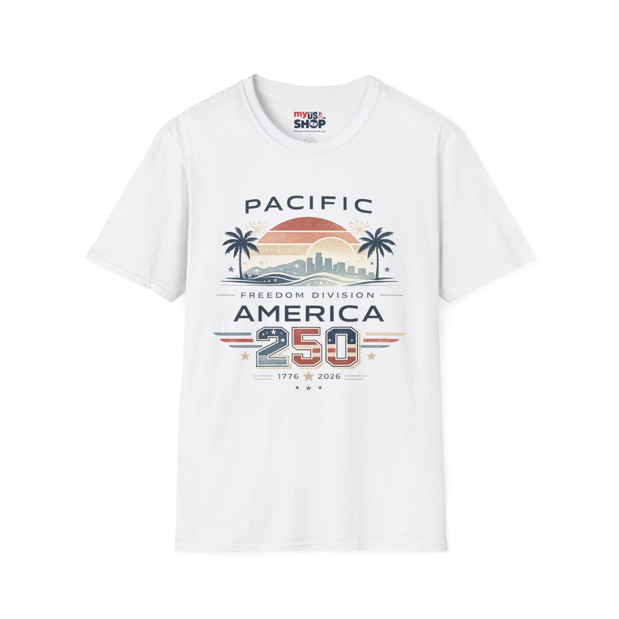 Pacific Freedom Division T-Shirt — Retro Palm Sunset America 250 Graphic Tee