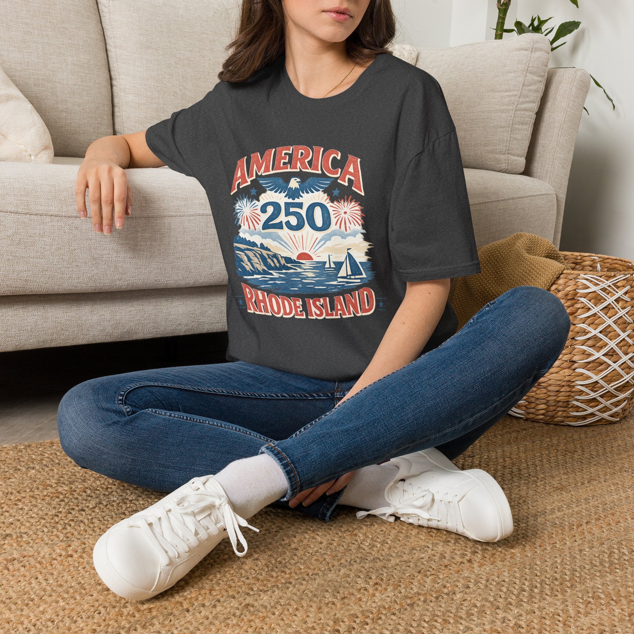 America 250 Rhode Island Shirt — Coastal Fireworks Patriotic Tee