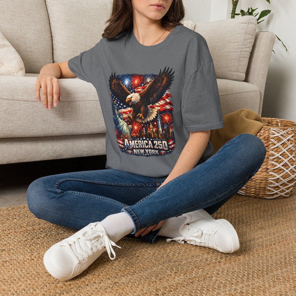 America 250 Patriotic Eagle T-Shirt — New York Fireworks Design