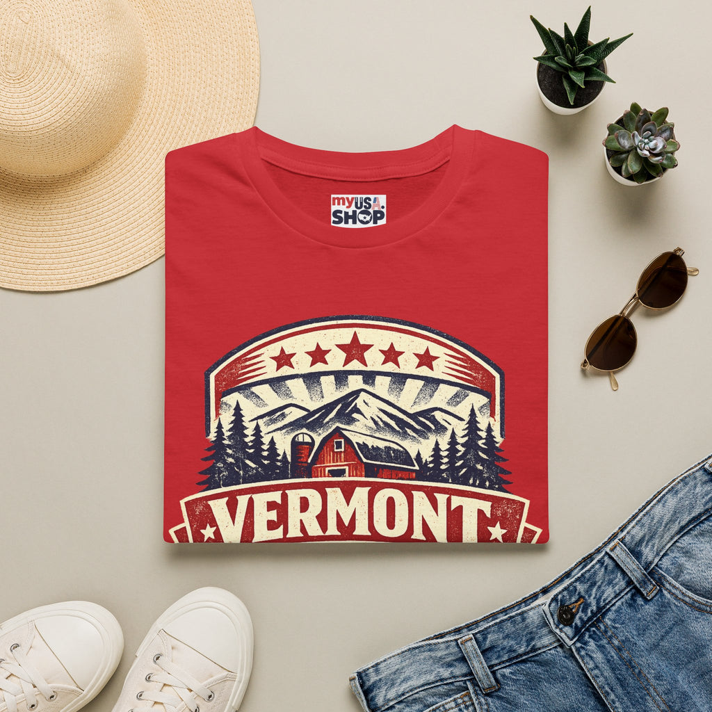 Vermont America 250 T-Shirt — Retro Mountain Cabin Design