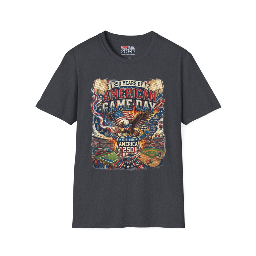 American Game Day T-Shirt — 250 Years USA Football & Baseball Celebration Pop Culture