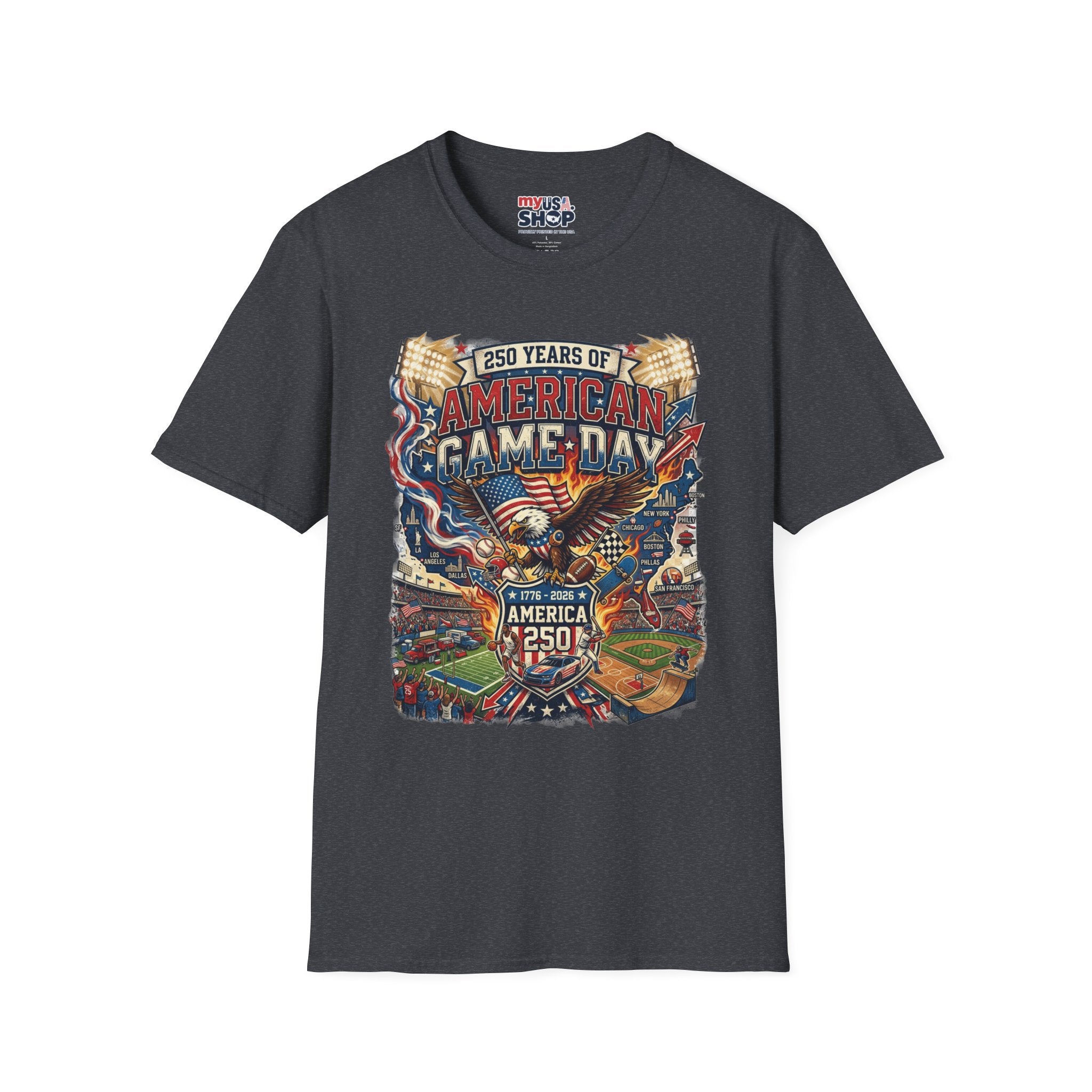 American Game Day T-Shirt — 250 Years USA Football & Baseball Celebration Pop Culture