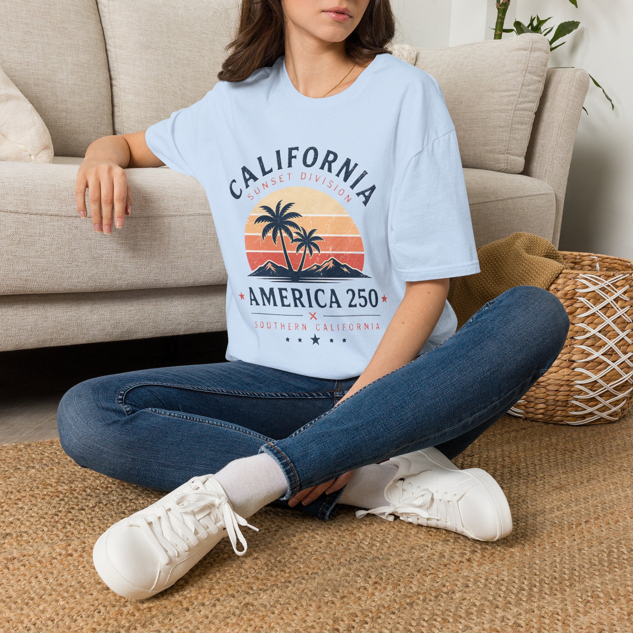 America 250 California Sunset T-Shirt — Palm Tree Retro Beach Tee