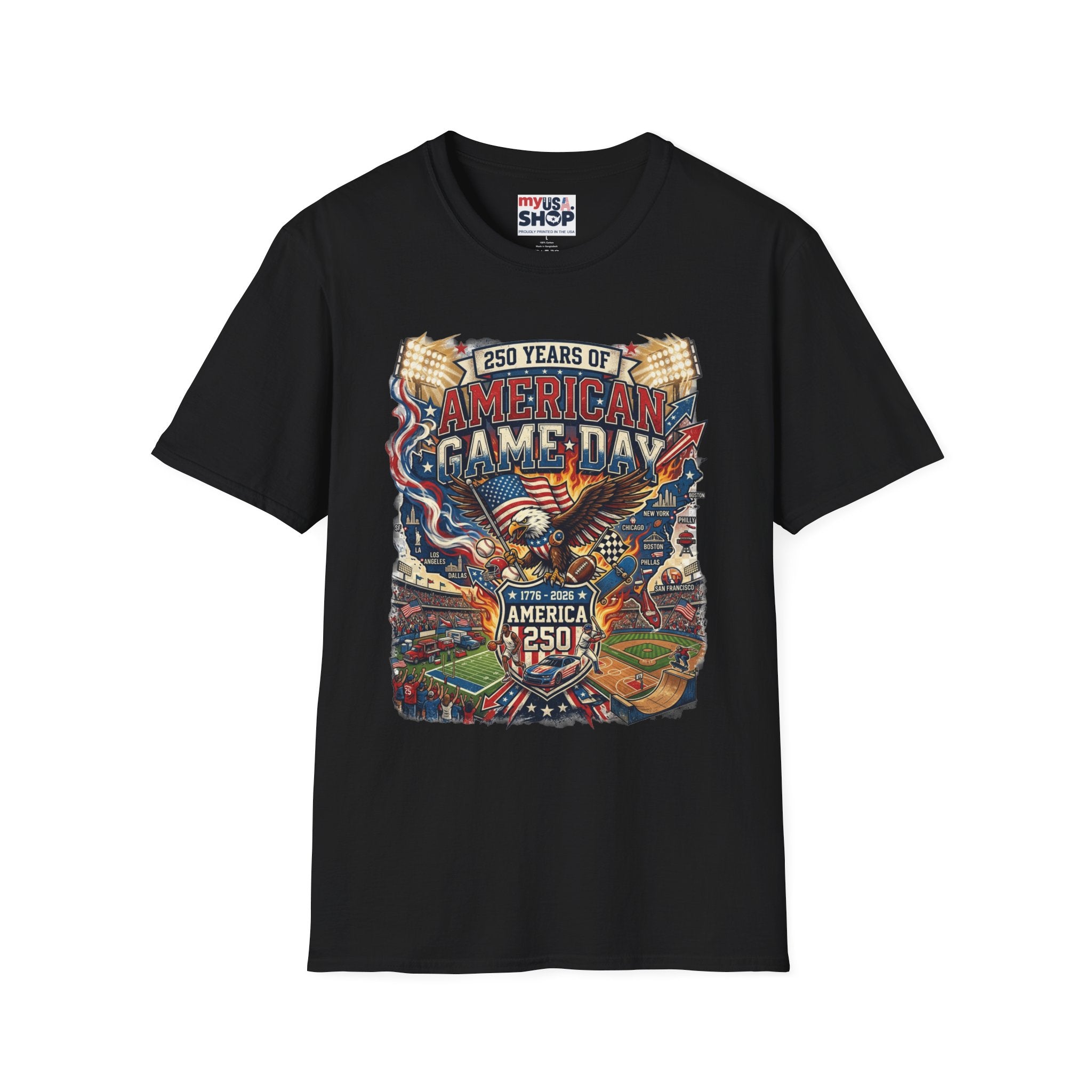 American Game Day T-Shirt — 250 Years USA Football & Baseball Celebration Pop Culture