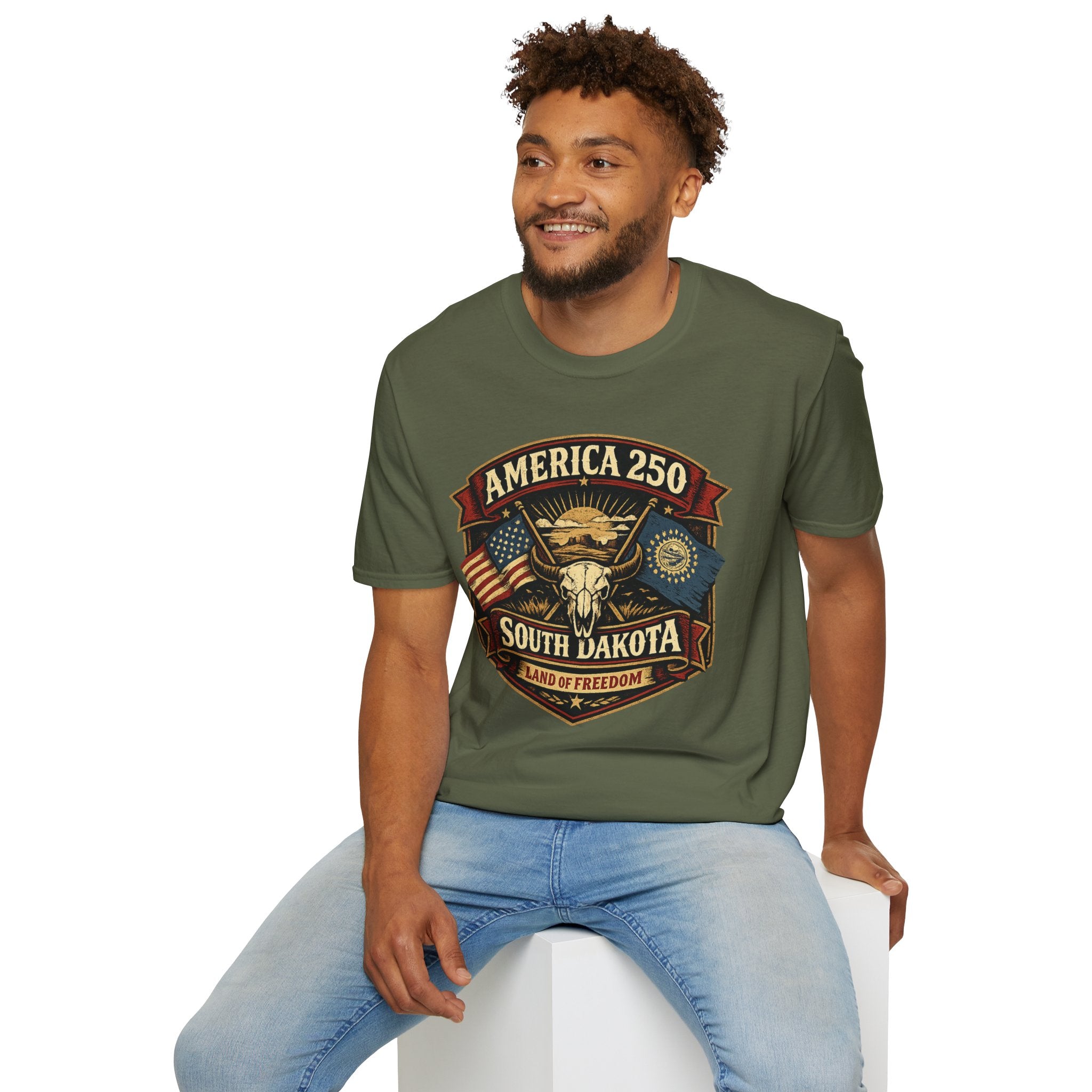 America 250 South Dakota T-Shirt — Western Skull Heritage Graphic Tee