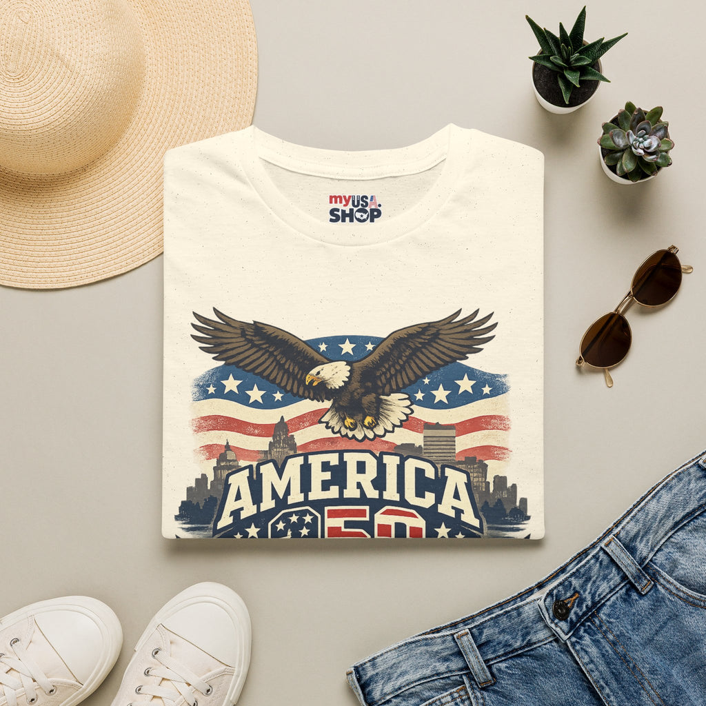 America 250 Rhode Island Eagle Shirt — Patriotic Skyline Graphic Tee