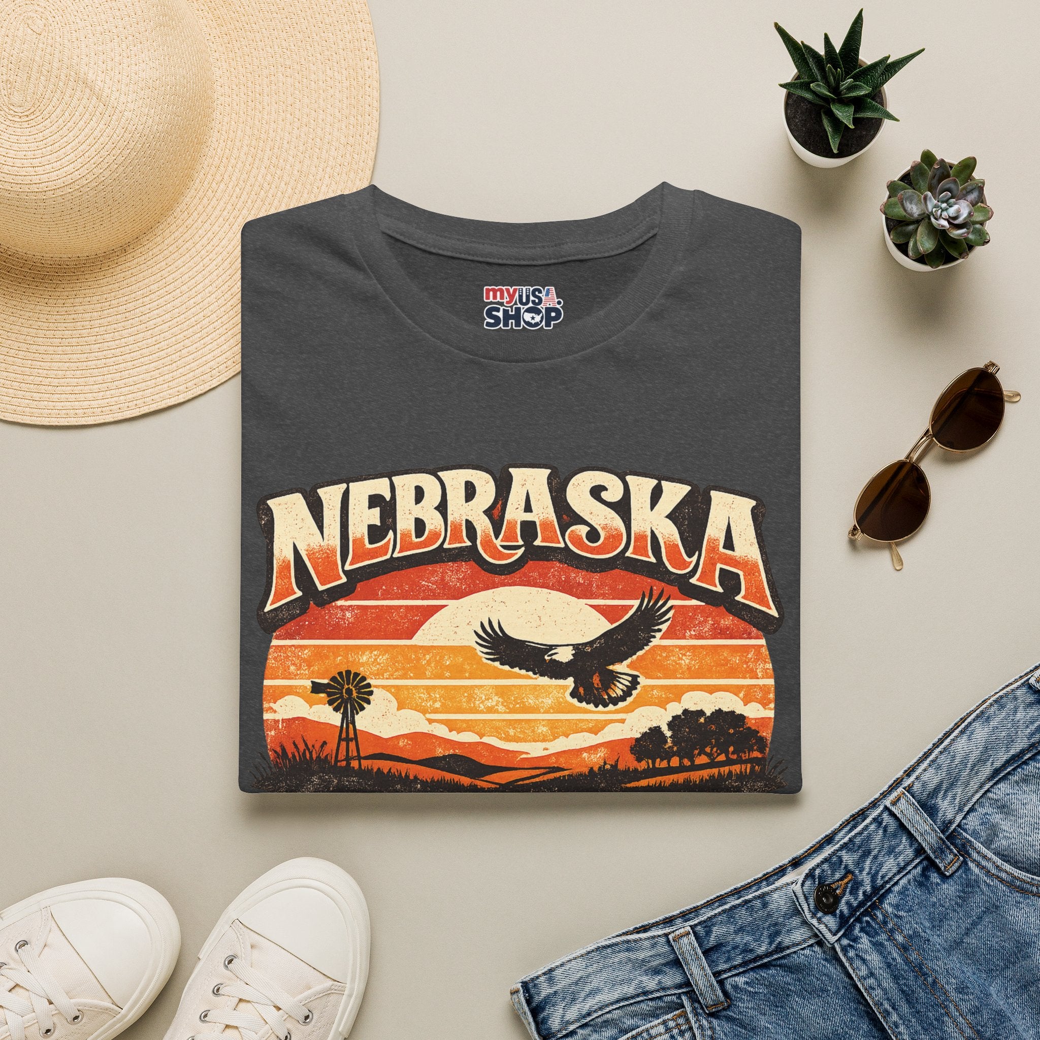 Nebraska America 250 Retro Sunset T-Shirt
