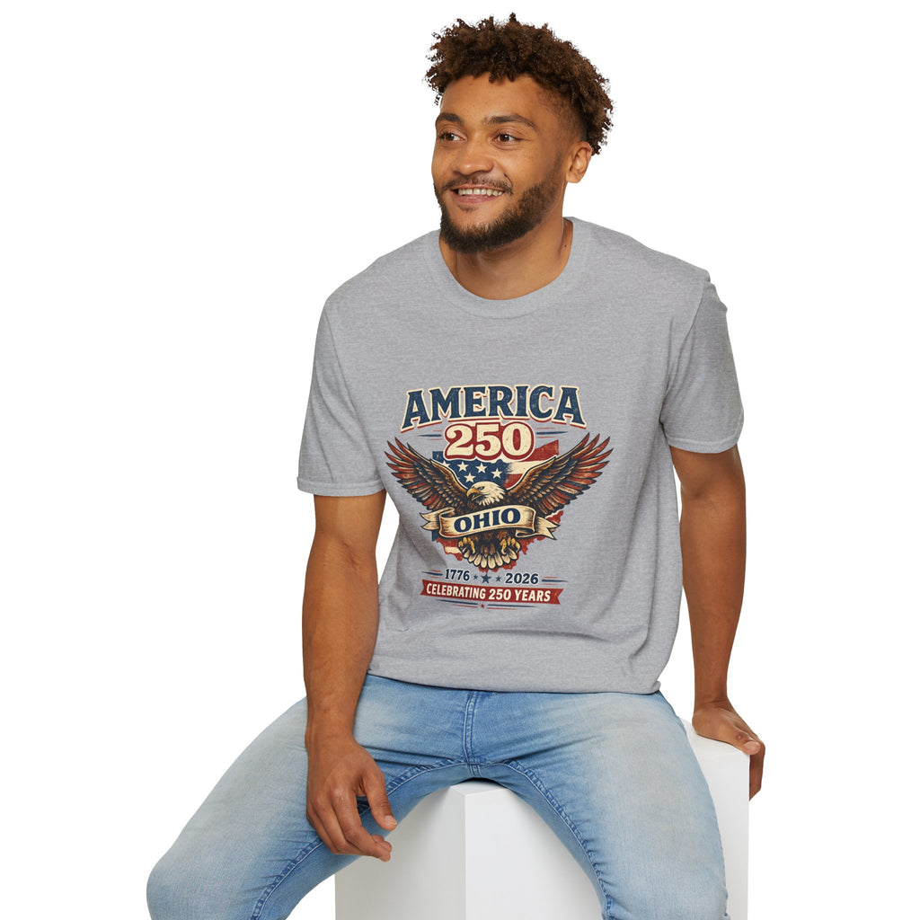 America 250 – Ohio Eagle Ribbon 1776–2026 Vintage Tee Desig