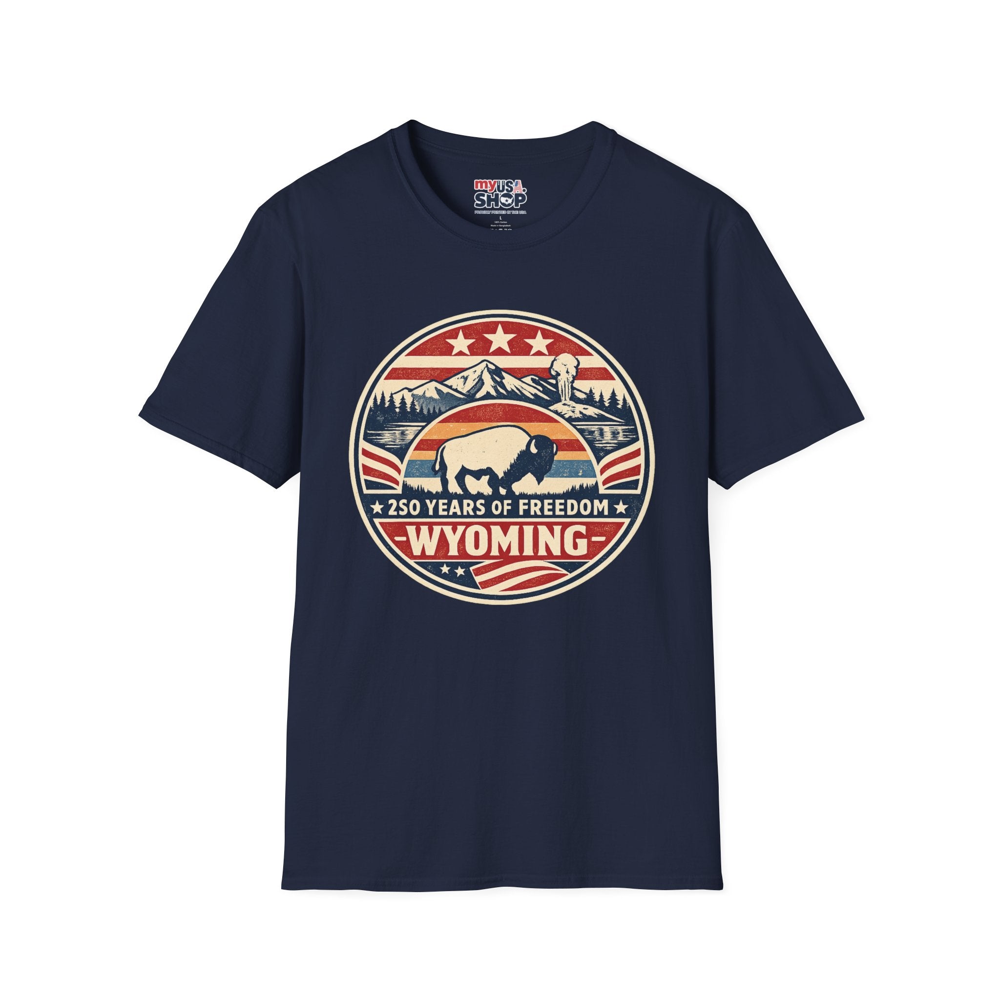 Wyoming Buffalo Tee — America 250 Retro Mountain Graphic T-Shirt