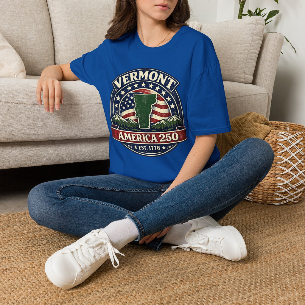 America 250 – Vermont Est. 1776 Map Vintage Tee Design