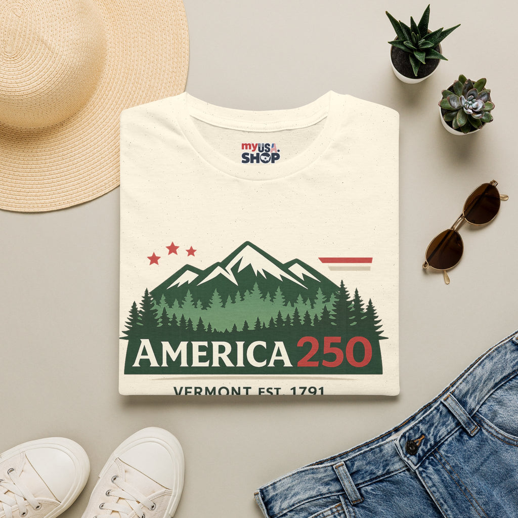 America 250 – Vermont Est. 1791 Mountain Star Vintage Tee Design