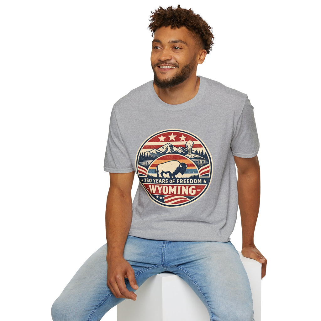 Wyoming Buffalo Tee — America 250 Retro Mountain Graphic T-Shirt