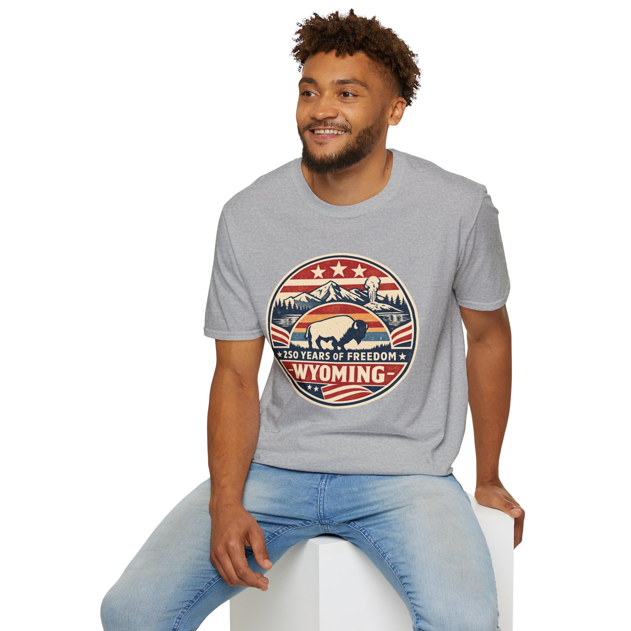 Wyoming Buffalo Tee — America 250 Retro Mountain Graphic T-Shirt