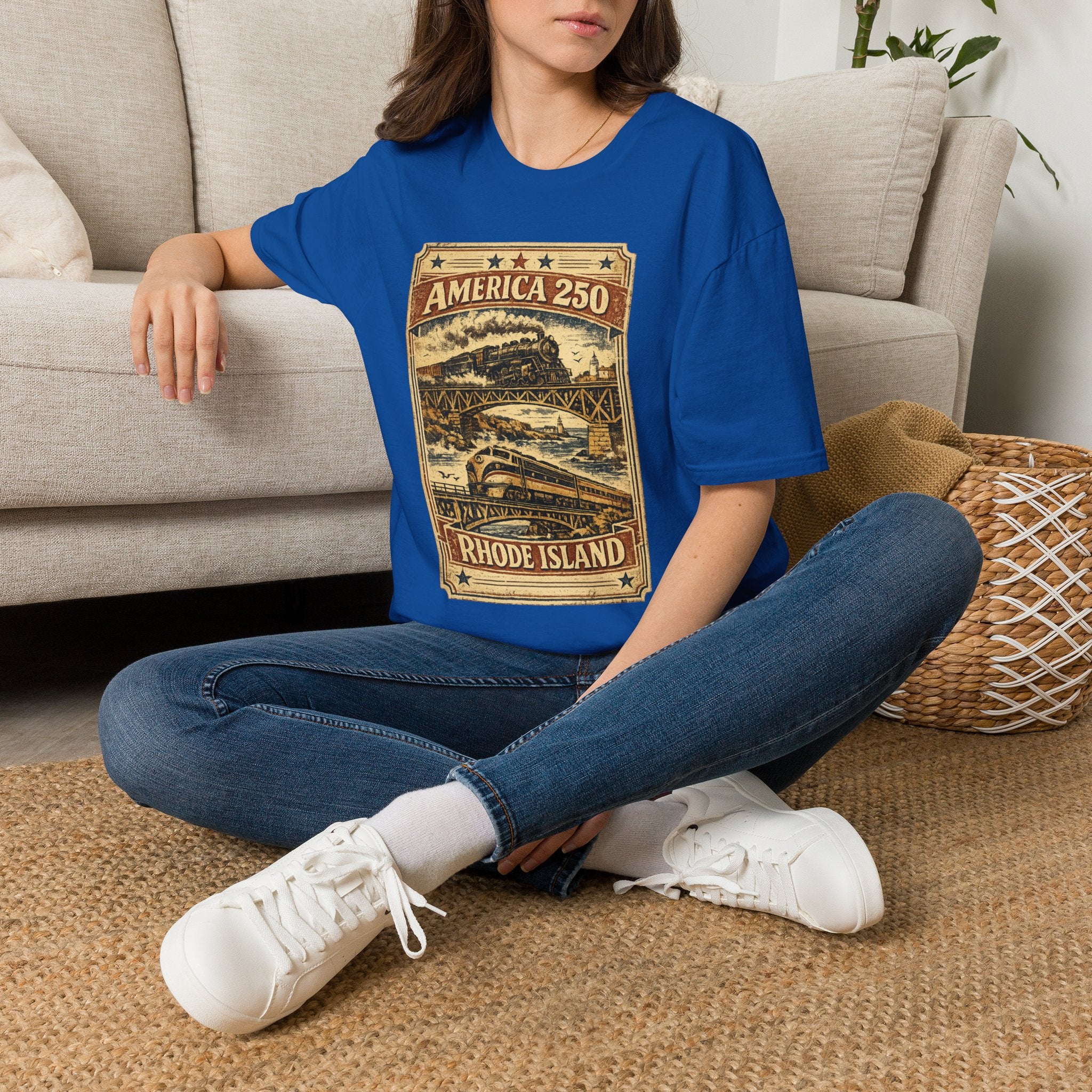 America 250 Rhode Island Train Heritage T-Shirt — Vintage Railroad Graphic Tee