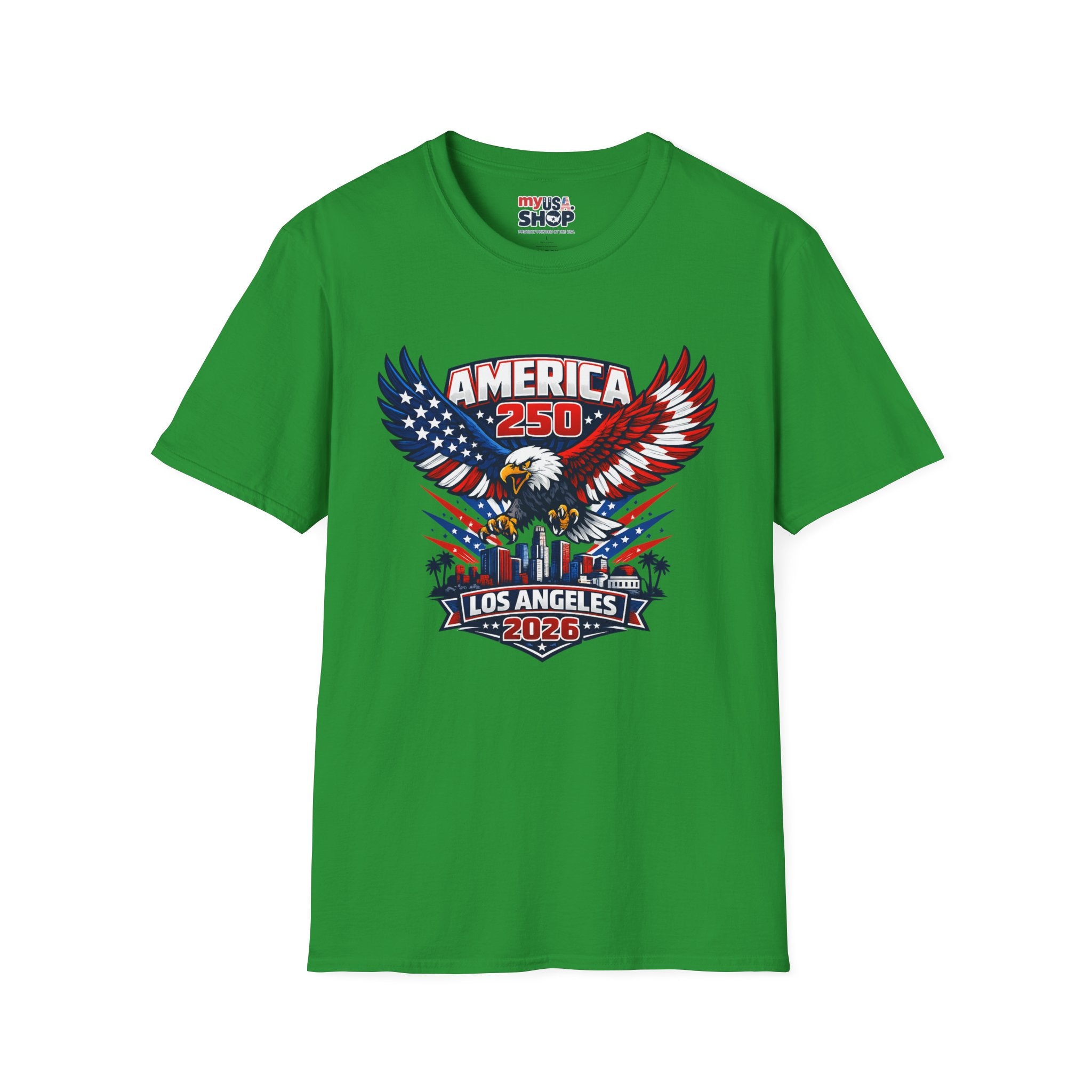 America 250 Los Angeles Skyline Patriotic Eagle California Tee