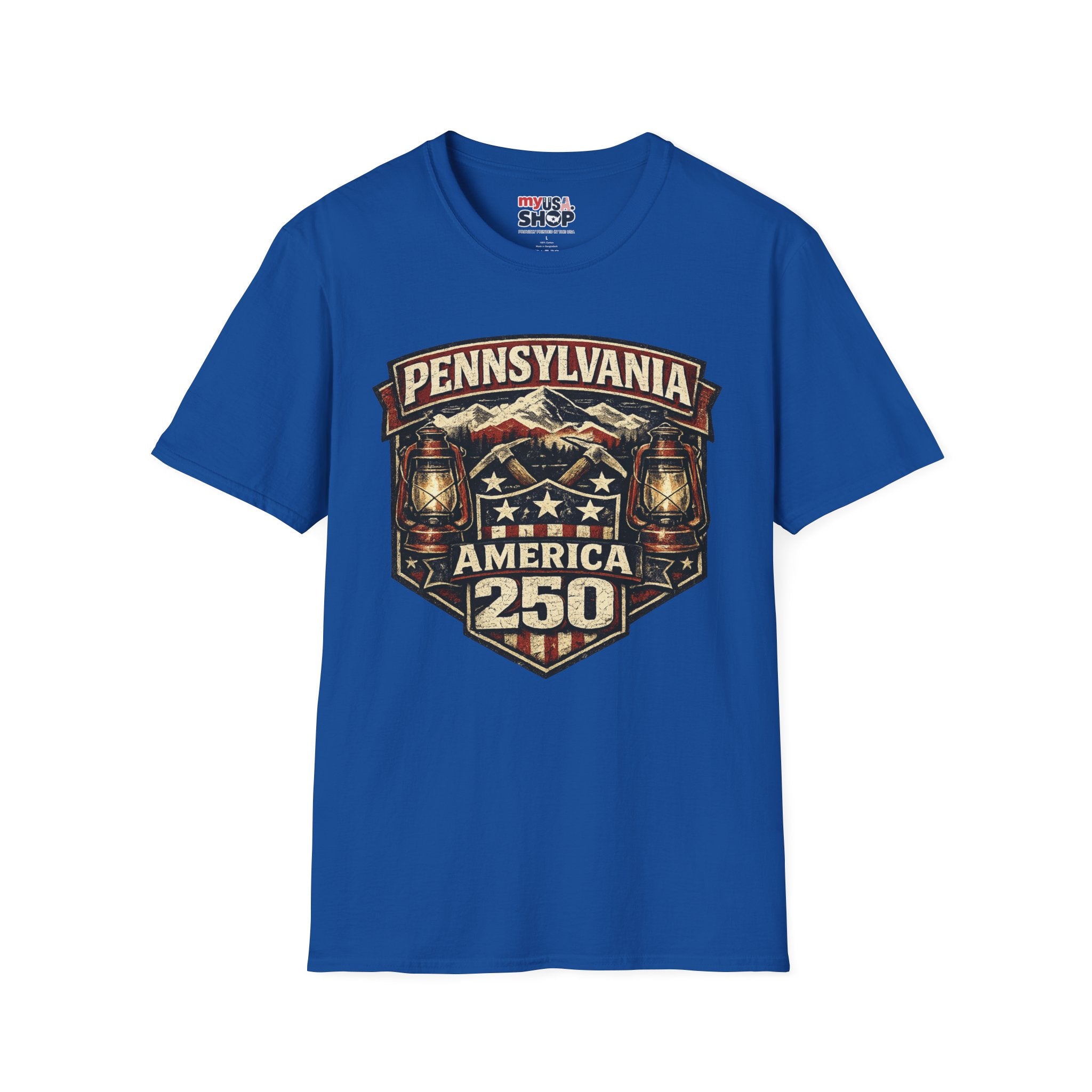 Pennsylvania America 250 Shirt — Rustic Mountain Miner Badge Graphic Tee